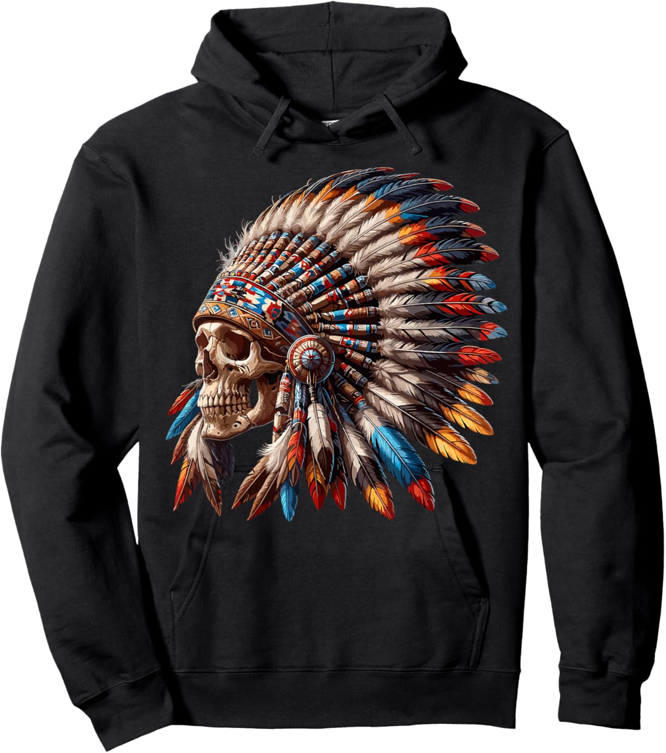 Indian Skull Motorcycle Headdress Indian , Black Hoodie - Hoodie | Black