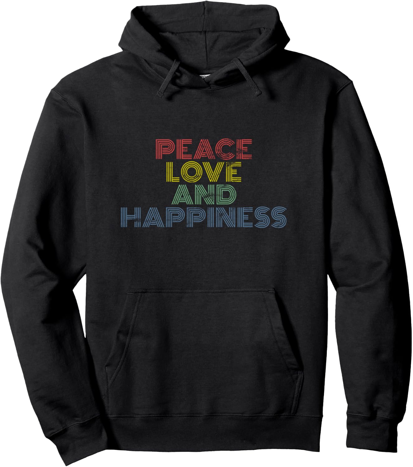 Peace Love Happiness Retro Rainbow Positivity Vibes Hoodie - Hoodie | Black