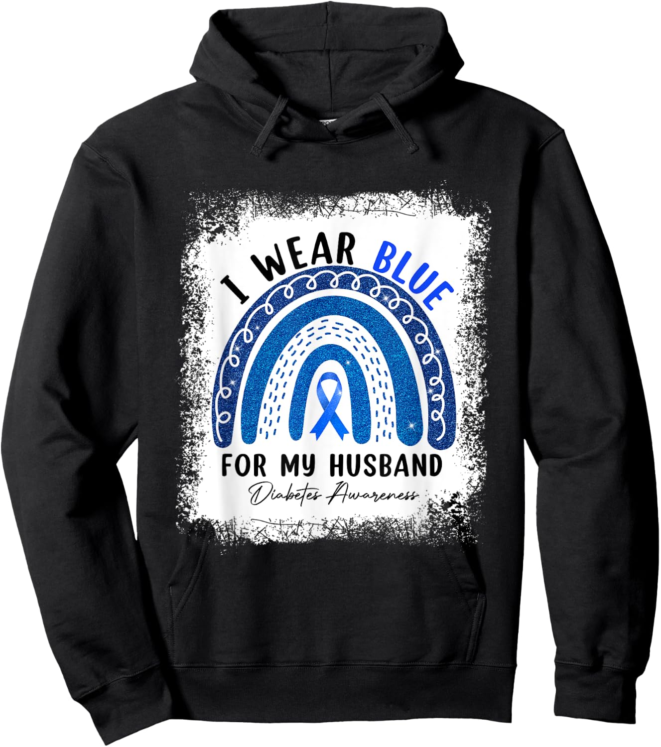 Rainbow I Wear Blue Ribbon For My Husband Diabetes Awareness Hoodie - Hoodie | Black