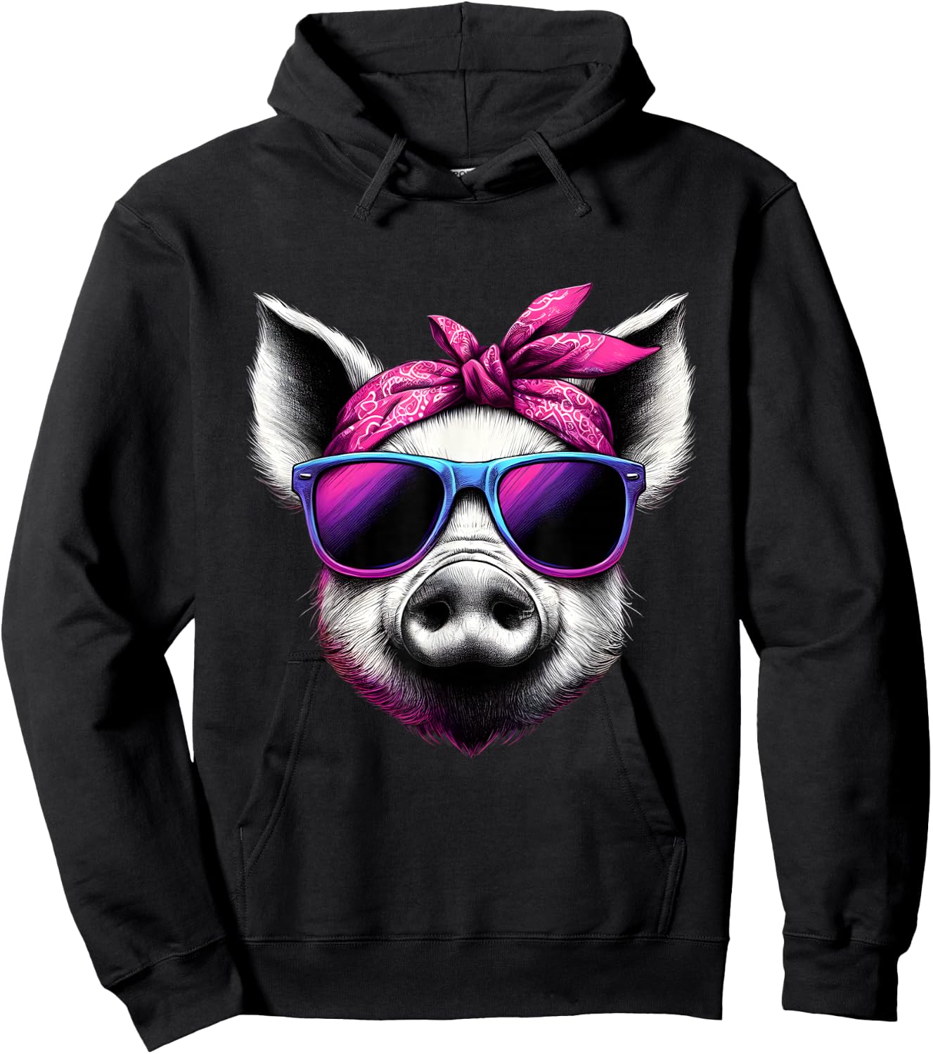 Pig Wearing A Pink Bandana Headband And Sunglasses Hoodie - Hoodie | Black