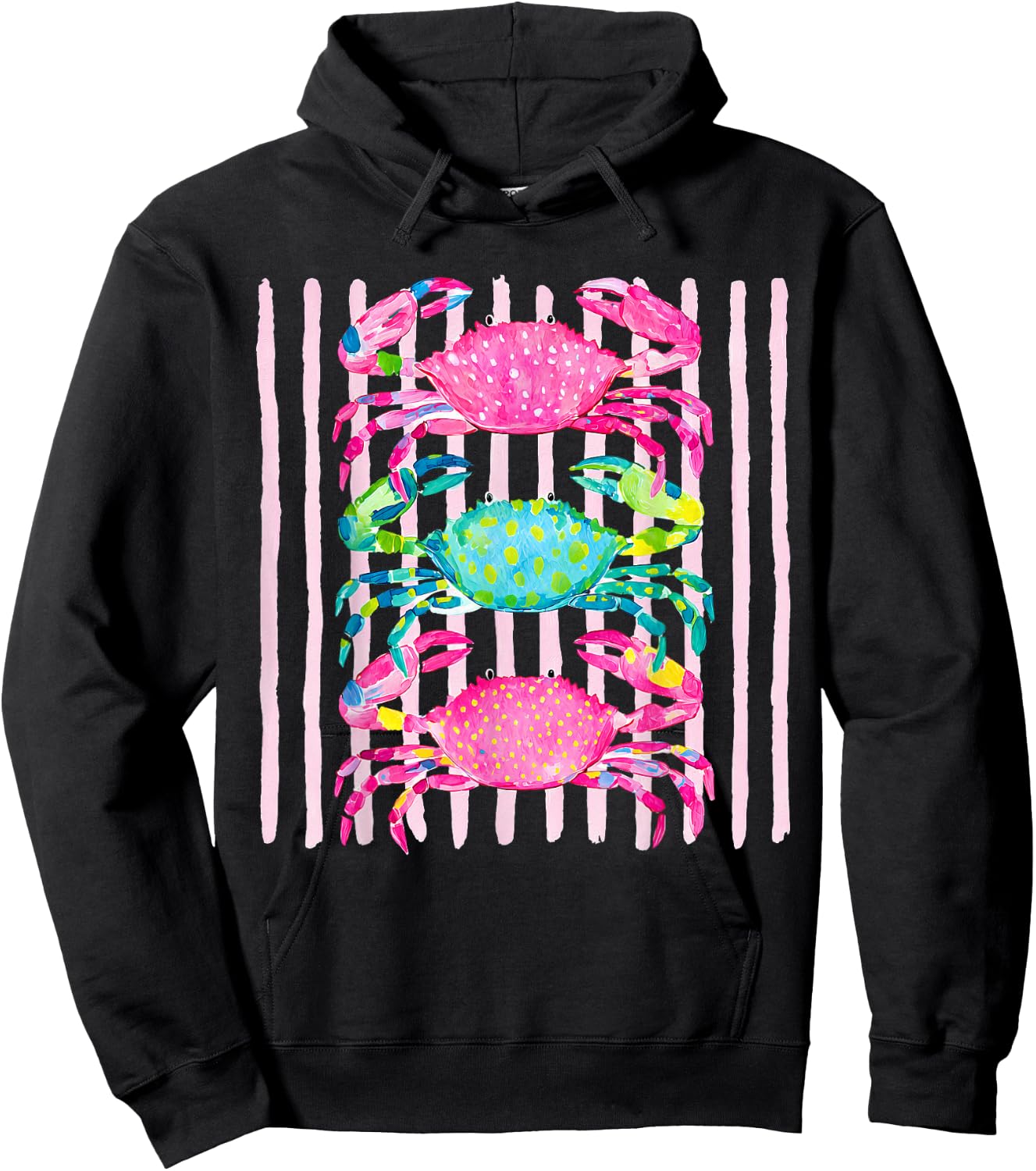 Funny Coastal Crab Beach Vibes Summer Vacation Girls Women Hoodie - Hoodie | Black