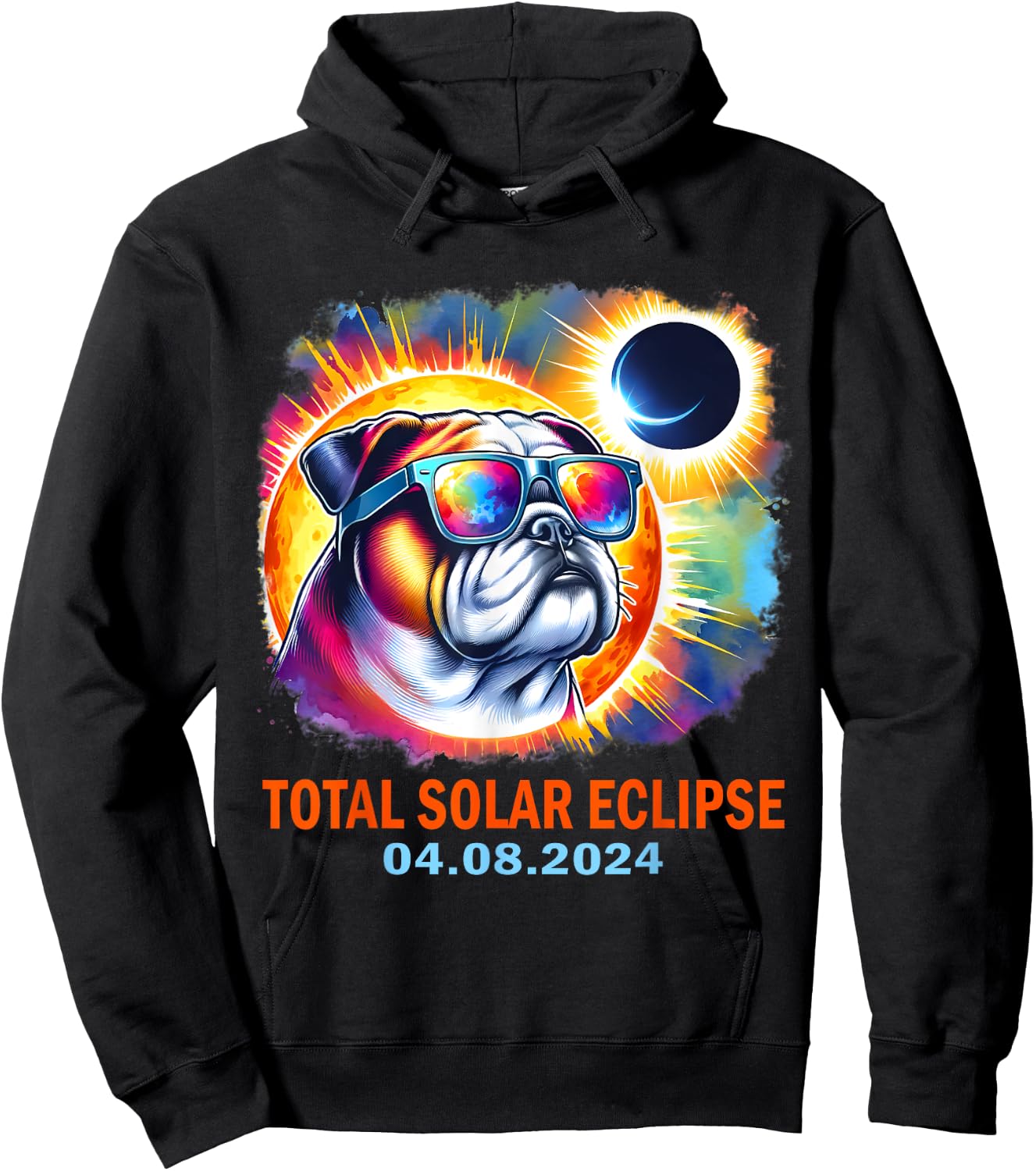 Colorful Bulldog Total Solar Eclipse 2024 Hoodie - Hoodie | Black