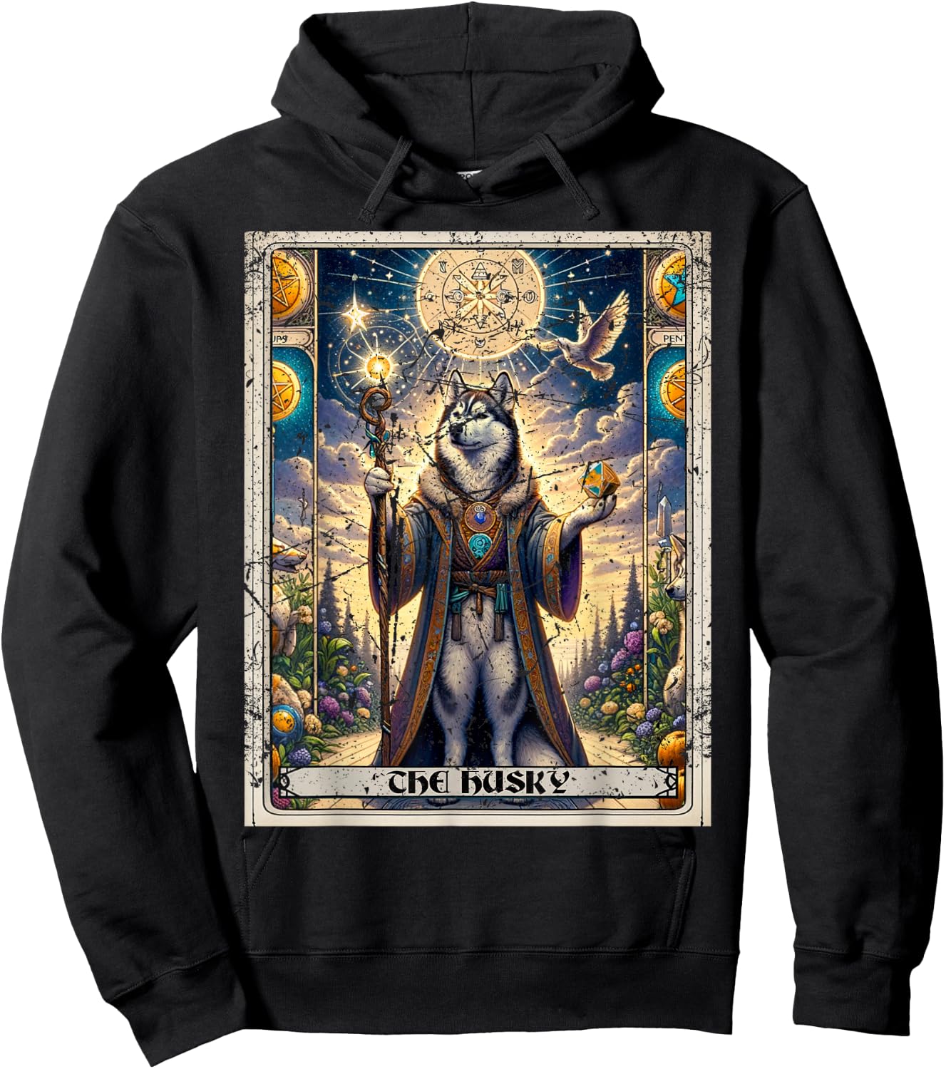 Dog Tarot Card Magician Boho Dark Academia Siberian Husky Hoodie - Hoodie | Black
