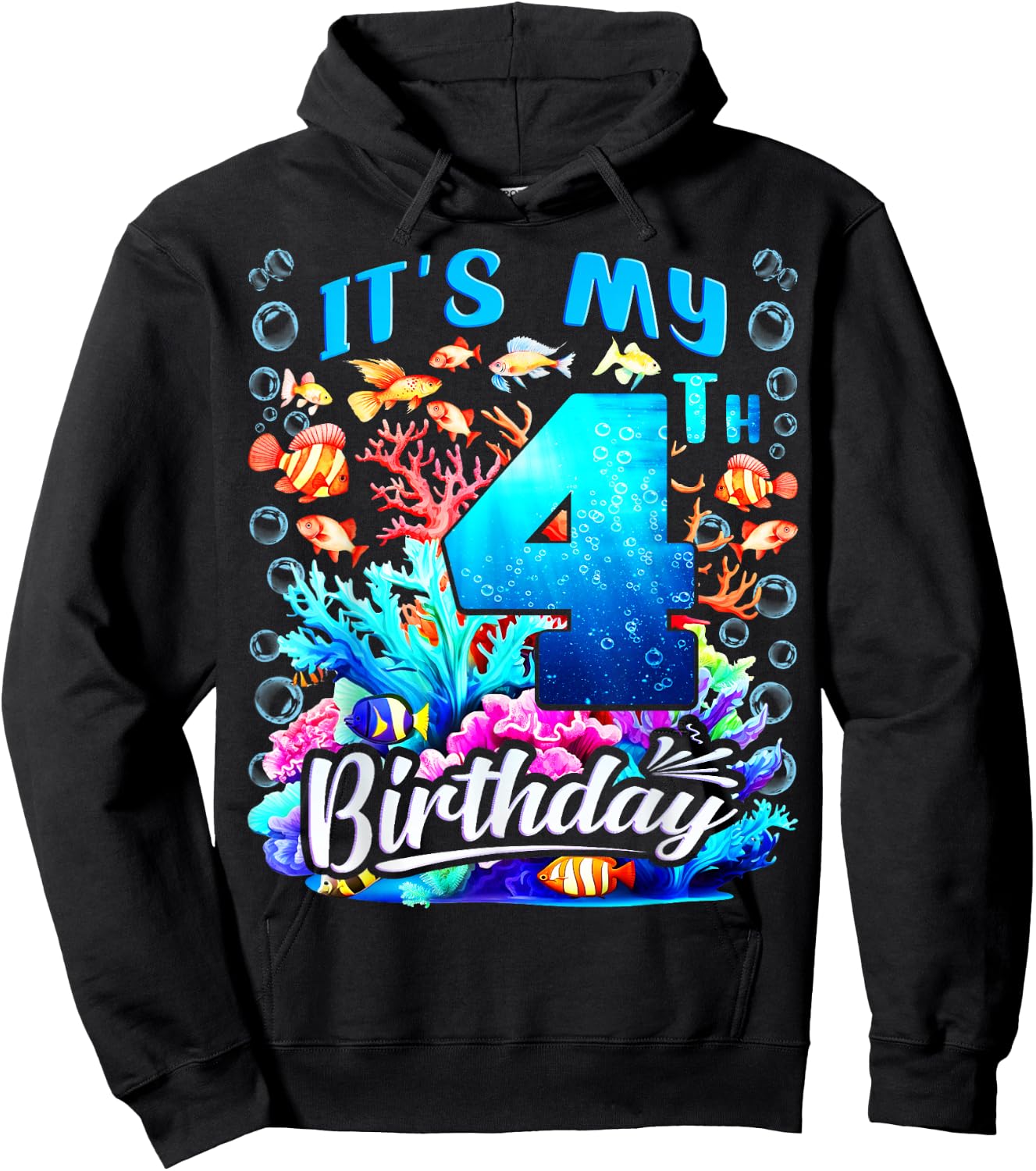 It's My 4th Birthday Boy Sea Fish Ocean Animals Aquarium Hoodie - Hoodie | Black