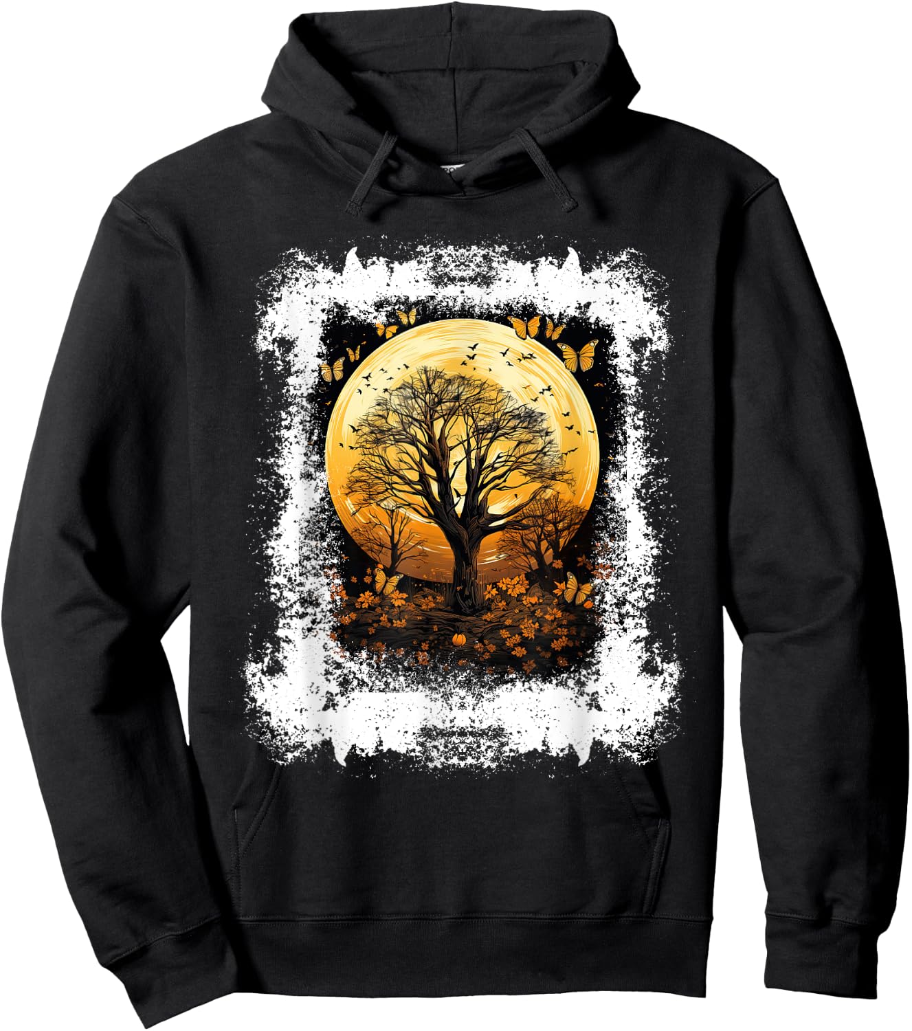 Fall Autumn falling leaves with Tree and Butterfly Hoodie - Hoodie | Black