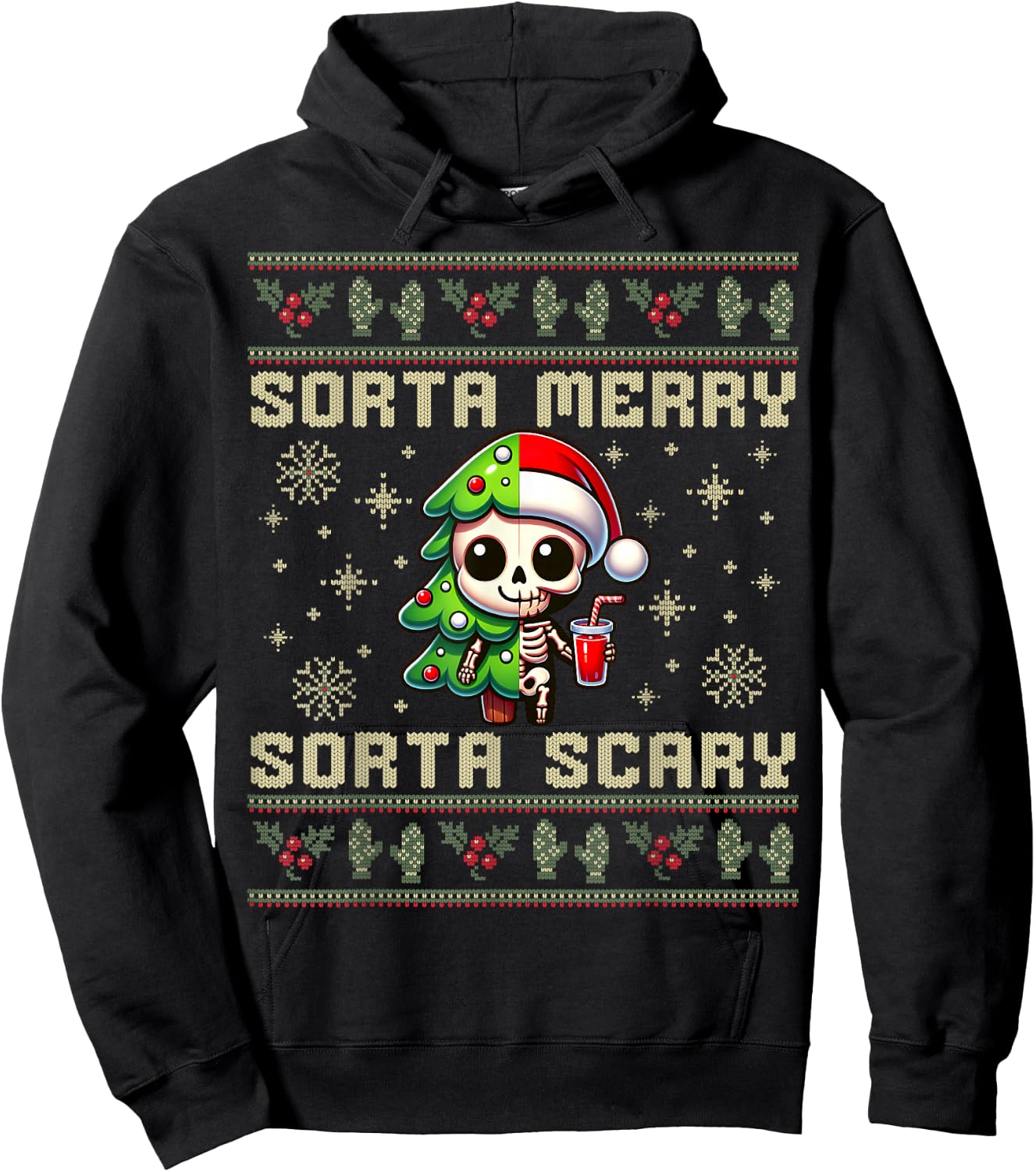 Funny Christmas Sorta Merry Sorta Scary Skeleton Xmas Men Hoodie - Hoodie | Black