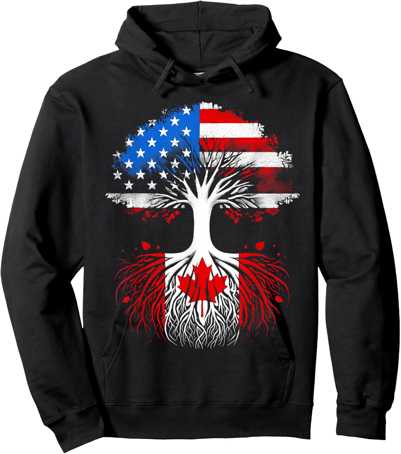 Canadian Roots USA American Grown Canada Flag Maple Leaf Hoodie - Hoodie | Black