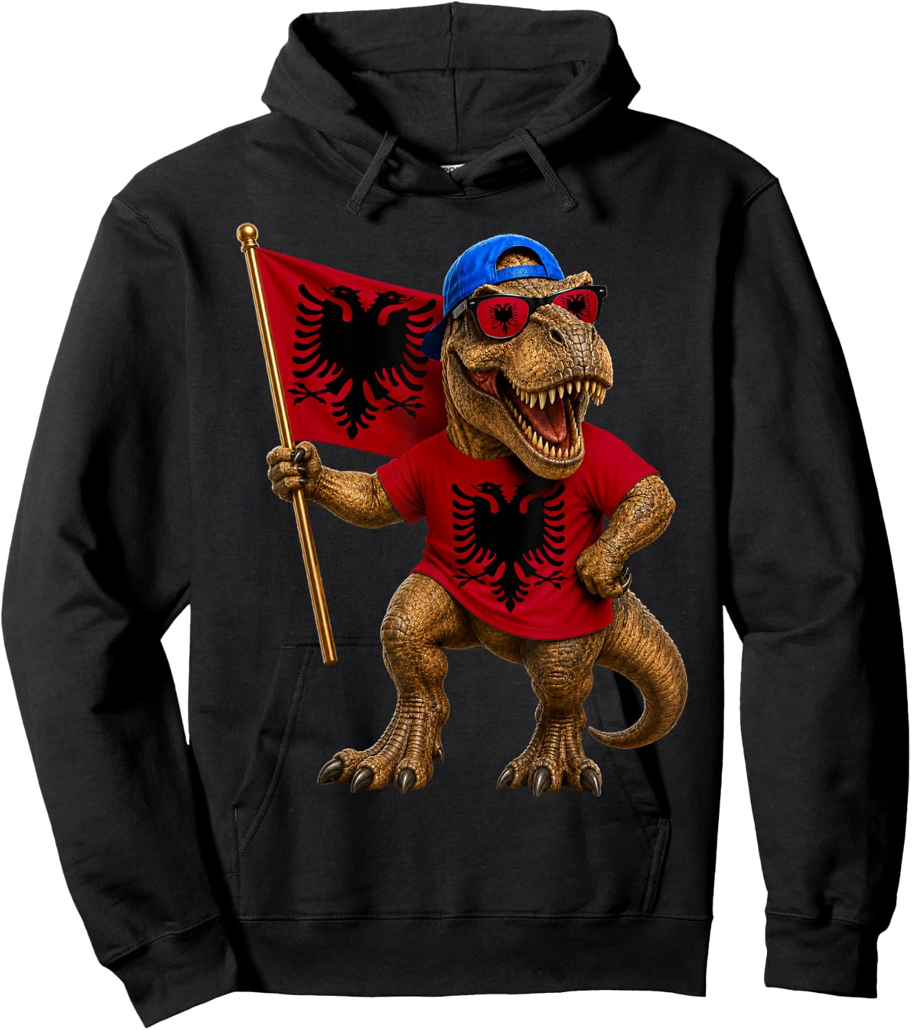 Albanian Flag Dinosaur Roots T-Rex Pride Albania Hoodie - Hoodie | Black