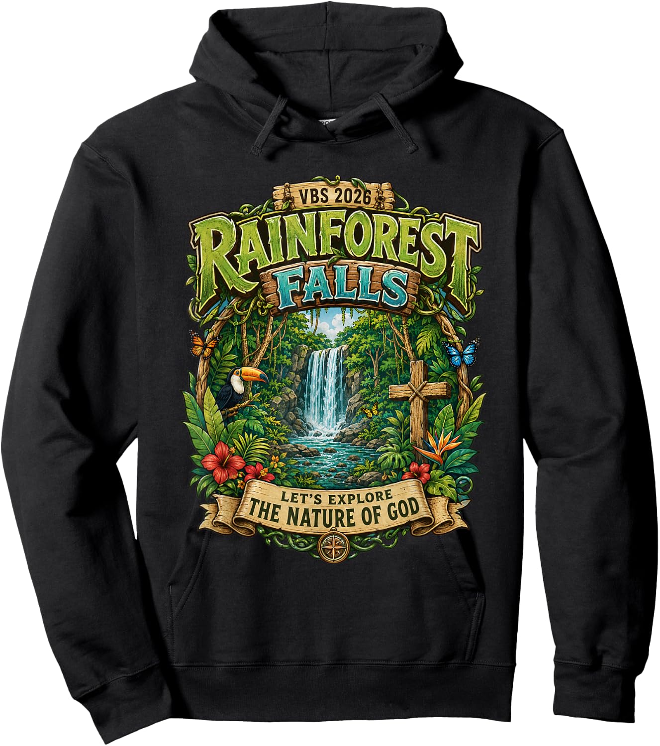Rainforest.Falls VBS 2026.Jesus Faith Bible Verse Outfit Hoodie - Hoodie | Black