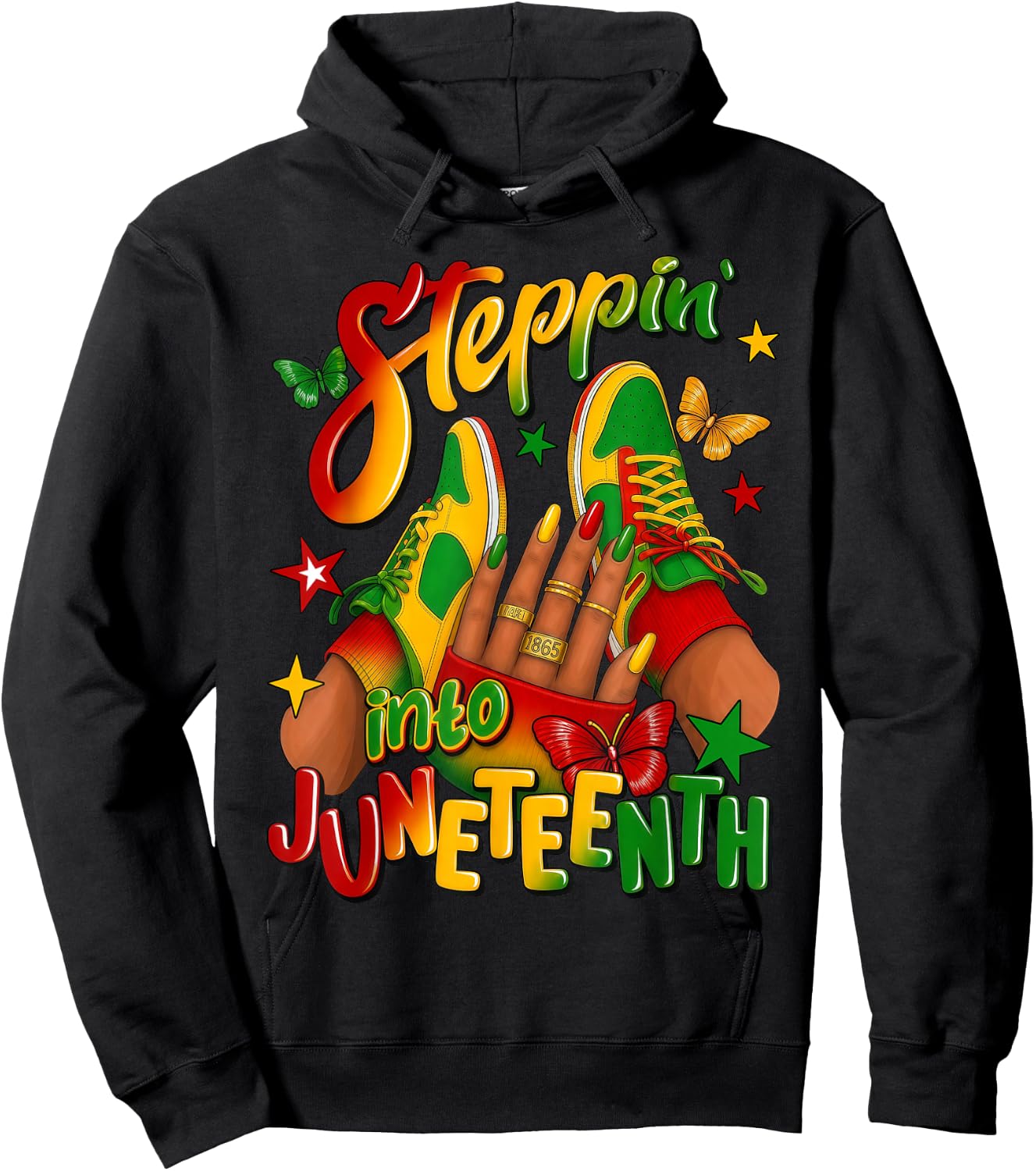 Steppin' Into Juneteenth 1865 Melanin Queen Afro Black Woman Hoodie - Hoodie | Black