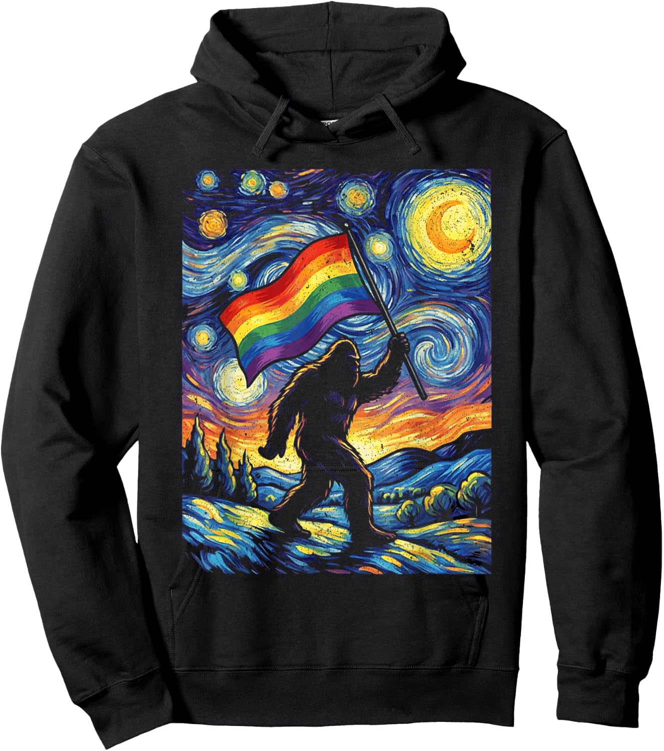Bigfoot Starry Night Sasquatch Gay Pride LGBT Support Hoodie - Hoodie | Black