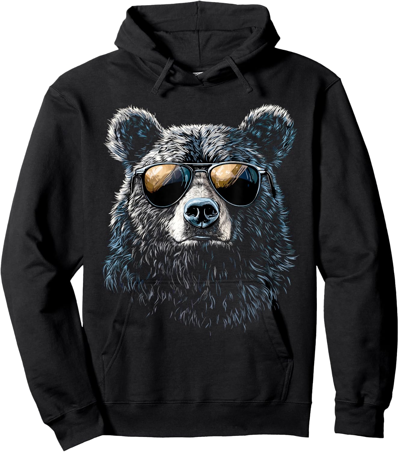 Cool Bear Portrait with Sunglasses Illustration Bear , black Hoodie - Hoodie | Black