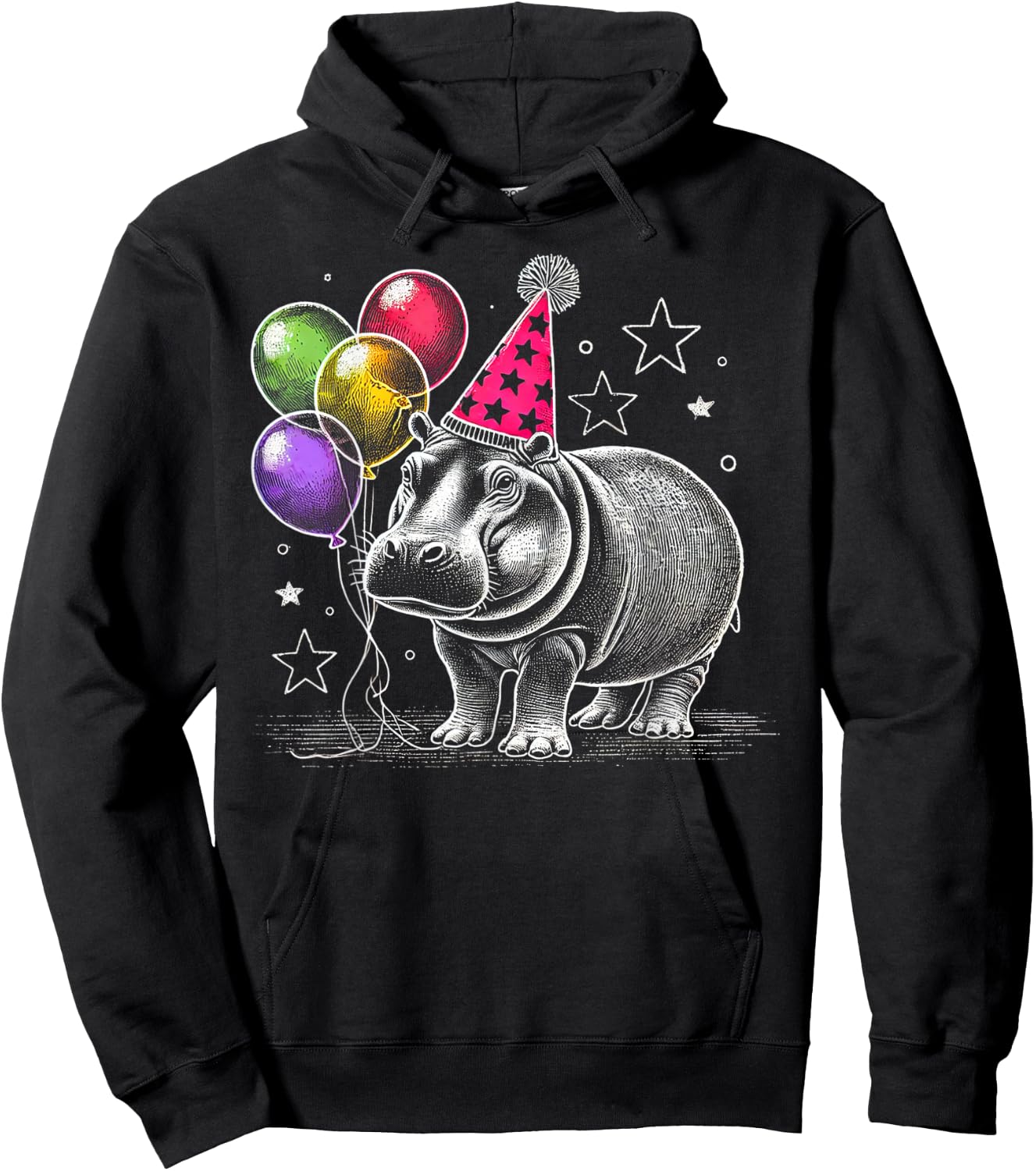 Party Hippo Art Fun Animal Birthday Gifts Idea for Kids Hoodie - Hoodie | Black
