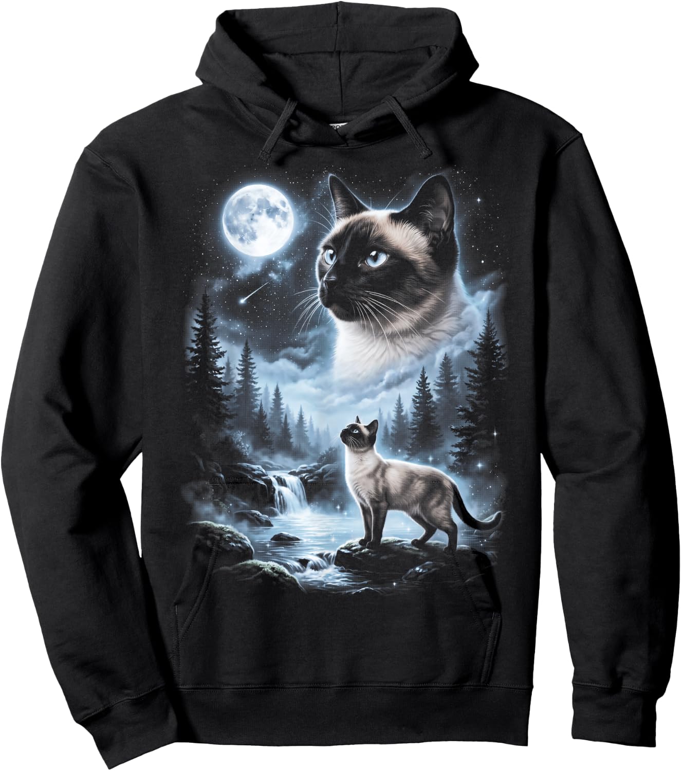 Siamese Cat Howling at Moon 90's Retro Hoodie - Hoodie | Black