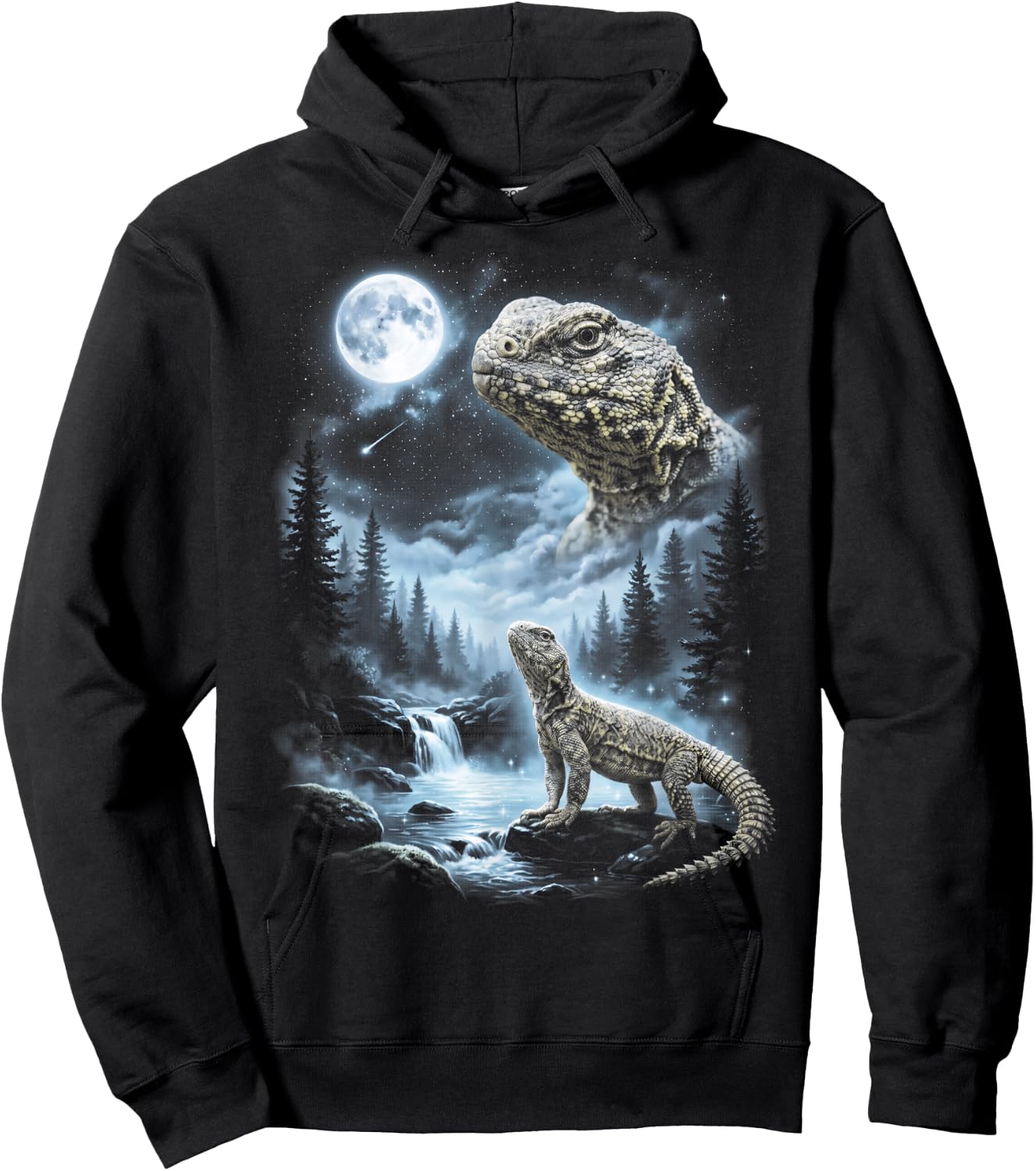Uromastyx Howling at Moon 90's Retro Lizard Hoodie - Hoodie | Black