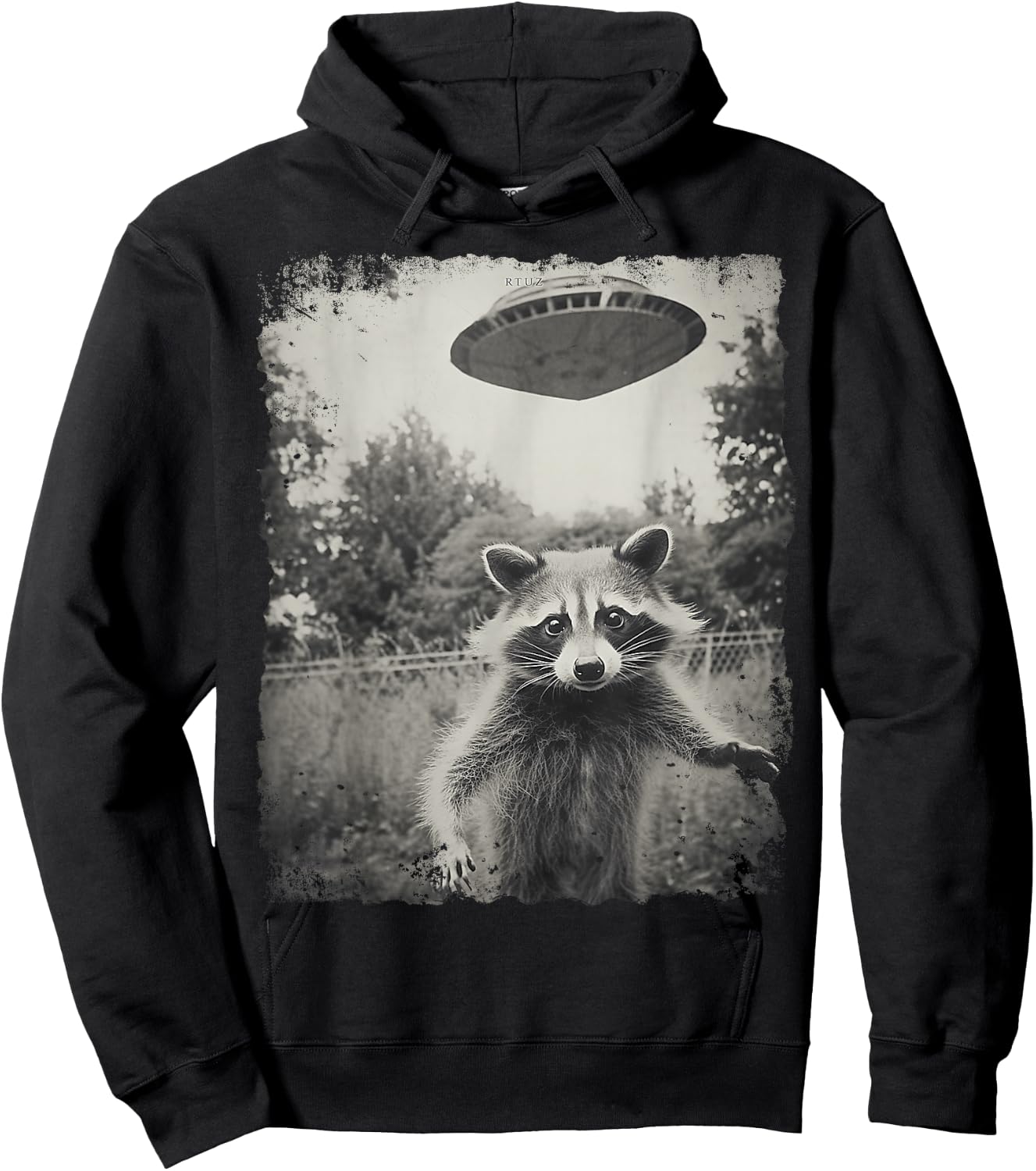 Vintage Hipster Retro Raccoon Streetwear Alien UFO Waschbär Hoodie - Hoodie | Black