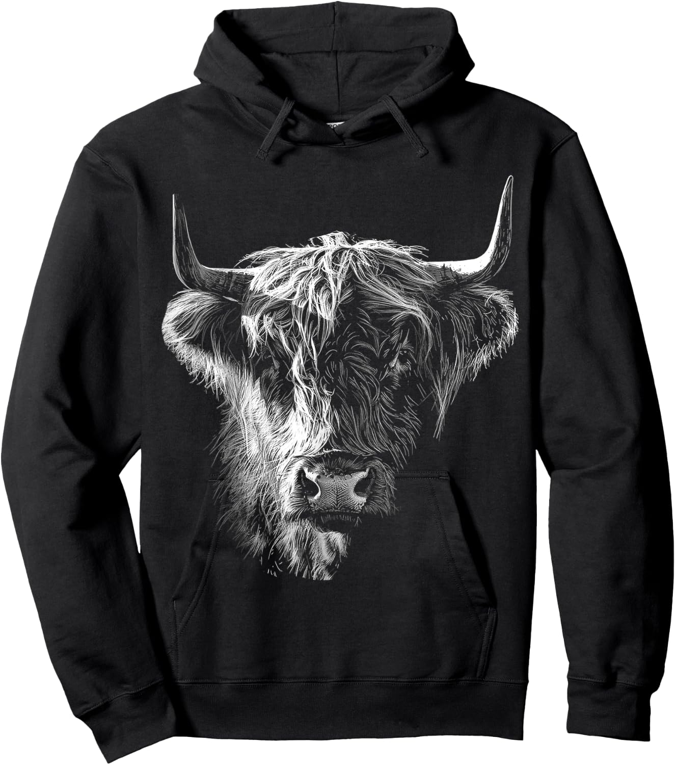 @n!mal Highland Cow Art Gesicht Tier Portrait Grafik Highland Cow für Tierliebhaber, Familien, Kinder - - Schwarz - S Hoodie - Hoodie | Black
