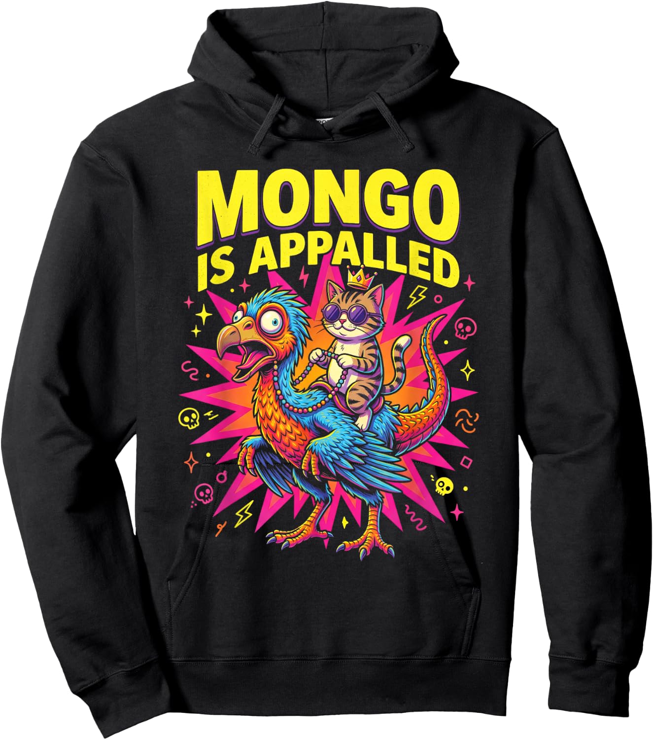 Mongo is Appalled Funny Cat Riding Dinosaur Meme Hoodie - Hoodie | Black