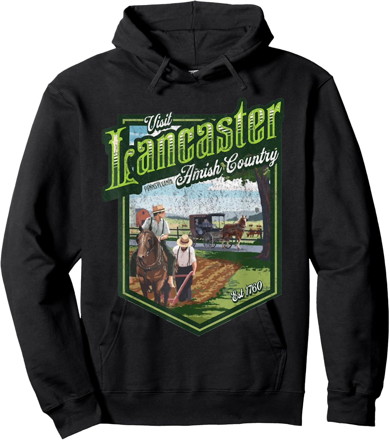 Visit Lancaster Pennsylvania Amish Country Est 1760 Logo Hoodie - Hoodie | Black