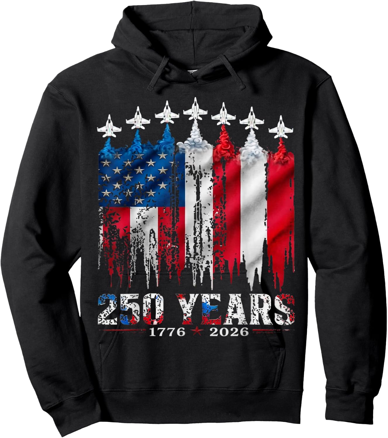 4th of July USA Flag 1776-2026 250 Years Anniversary Hoodie - Hoodie | Black
