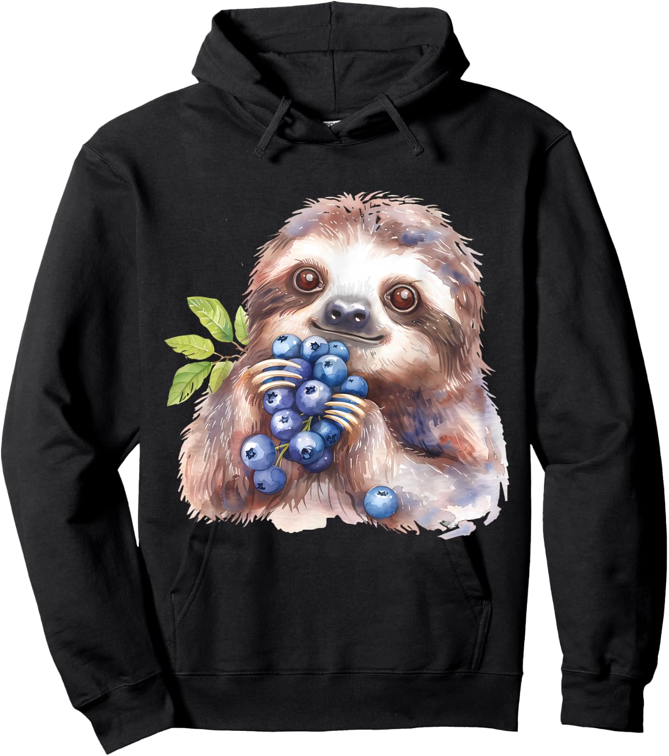 Blueberry Sloth Watercolor Motif Blueberries Animal Art Hoodie - Hoodie | Black