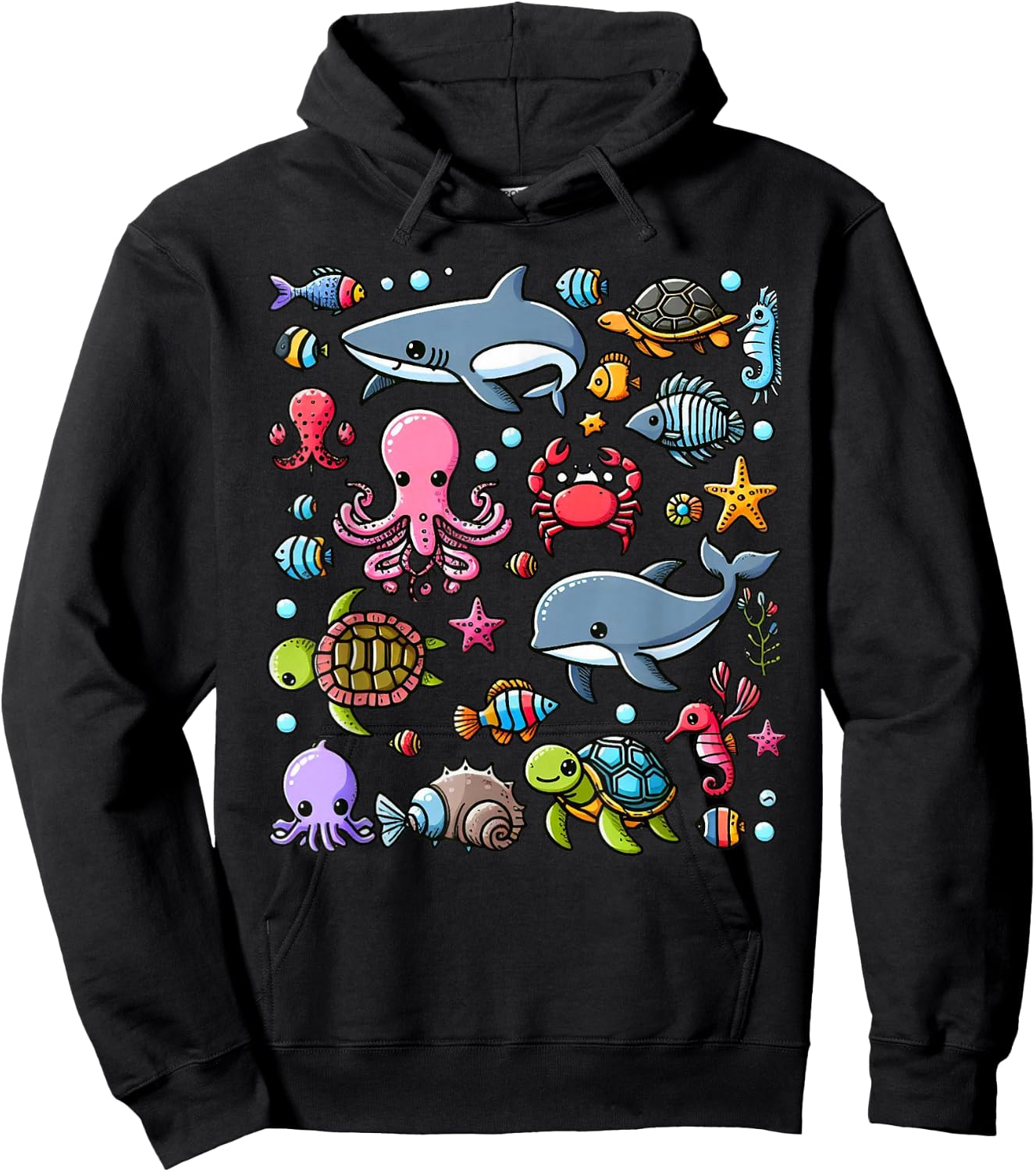 Colourful Sea Animals for Kids, Cute Sea Creatures , black Hoodie - Hoodie | Black