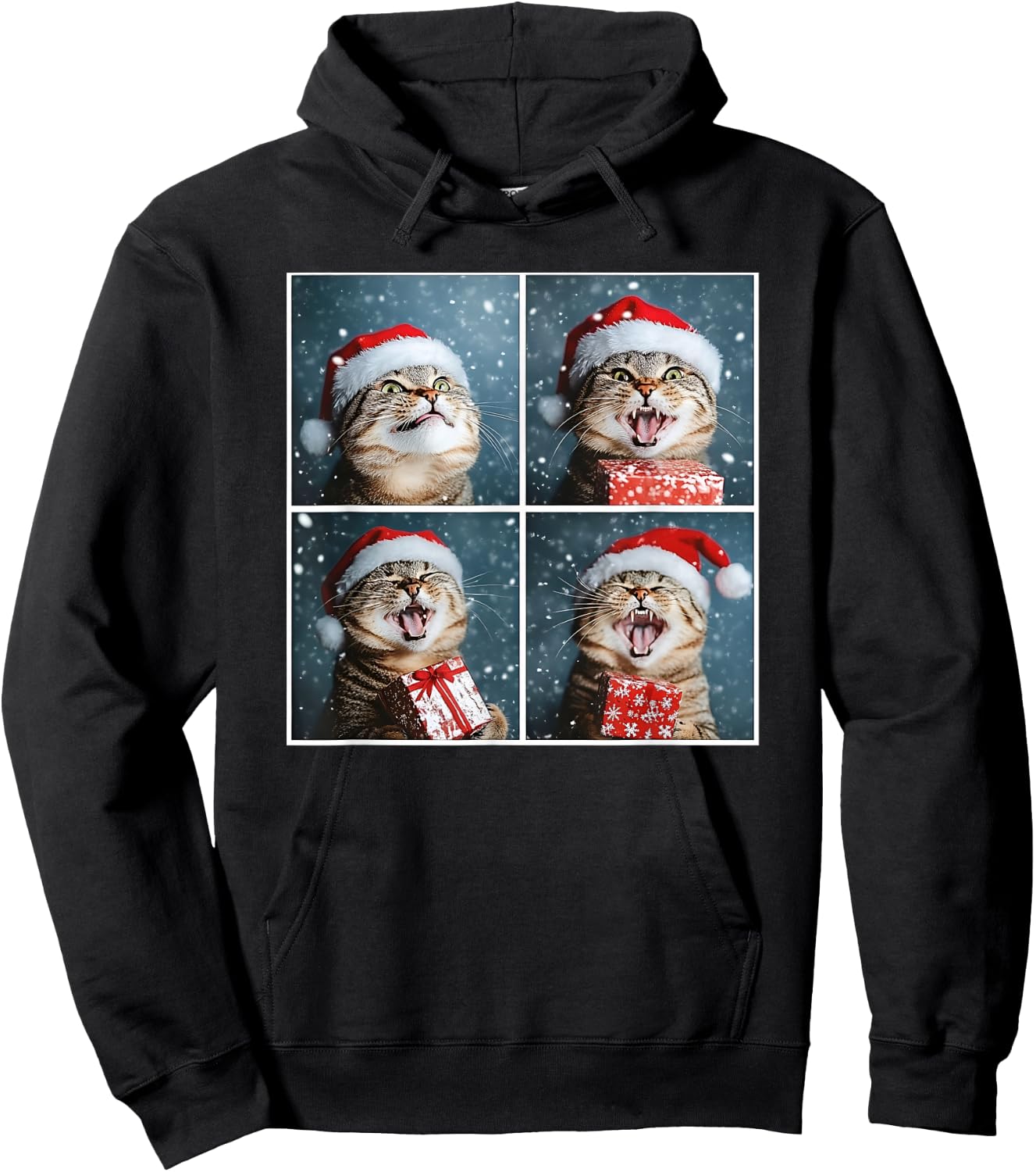 Winter Tabby Cat In Santa Hat Funny Christmas Cat Hoodie - Hoodie | Black