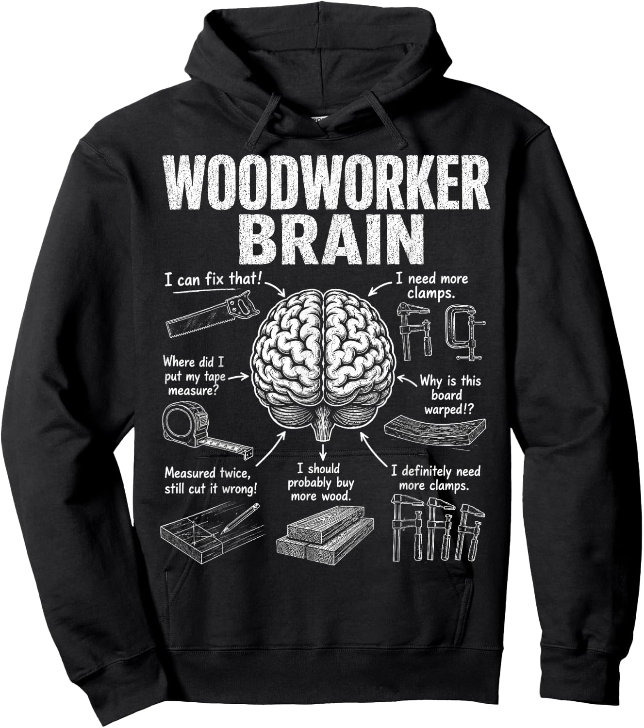 Woodworker Brain Funny Carpenter Woodworking Hoodie - Hoodie | Black