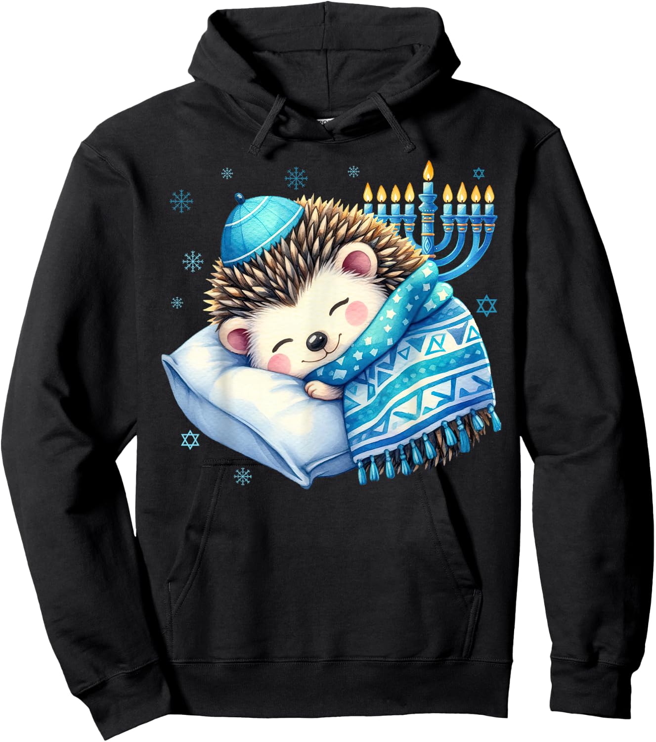 Pretty Sleepy Jewish Pyjamas Hedgehog Hanukkah , Black, S Hoodie - Hoodie | Black
