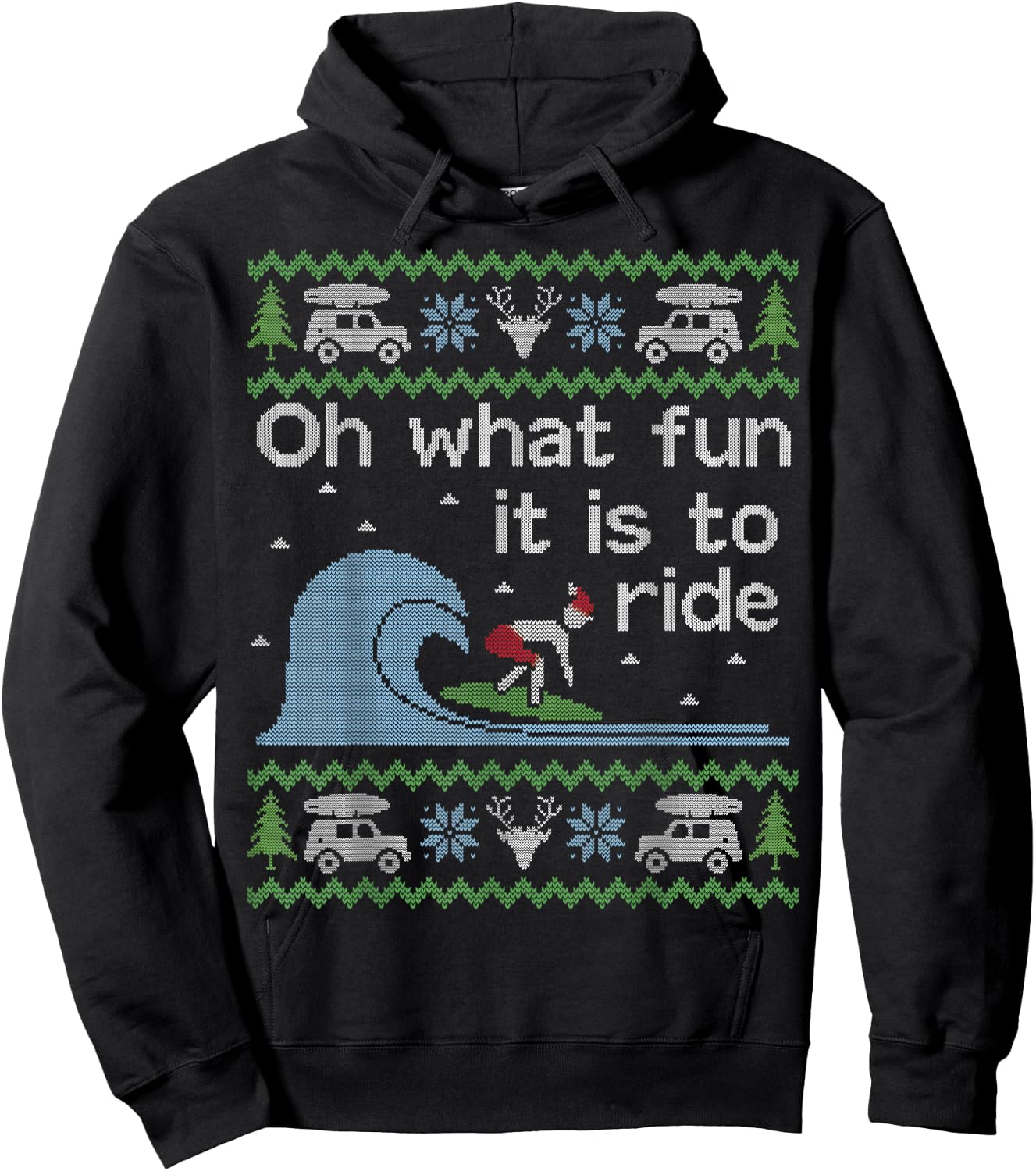 Funny Ugly Sweater Christmas Surfing Surfer Surf Board Shirt Hoodie - Hoodie | Black