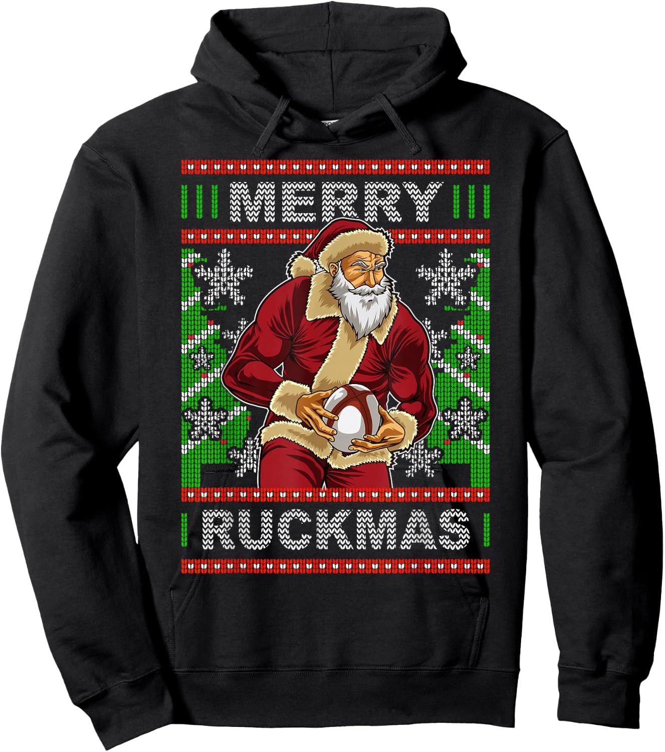 Rugby Ugly Christmas Santa Merry Ruckmas Xmas Hoodie - Hoodie | Black