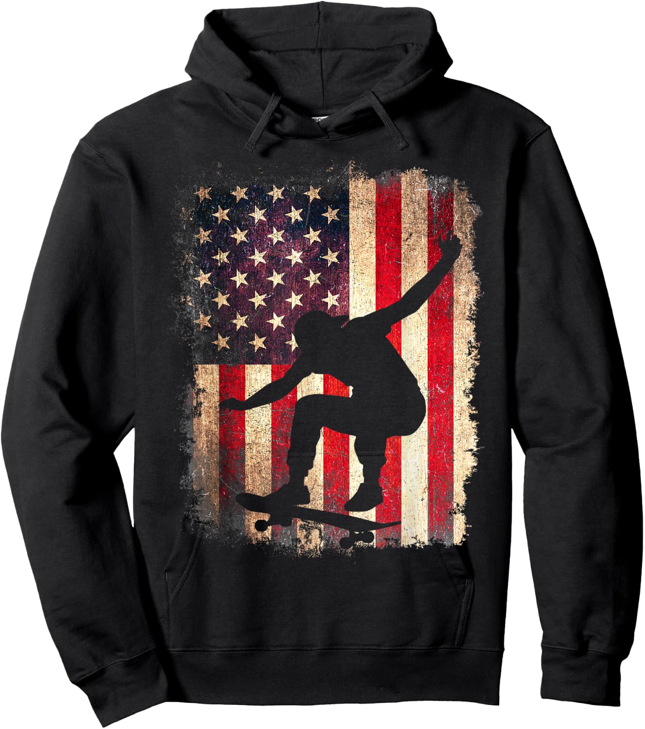 Skateboard American Flag Skateboarder Skater USA 4th of July Hoodie - Hoodie | Black