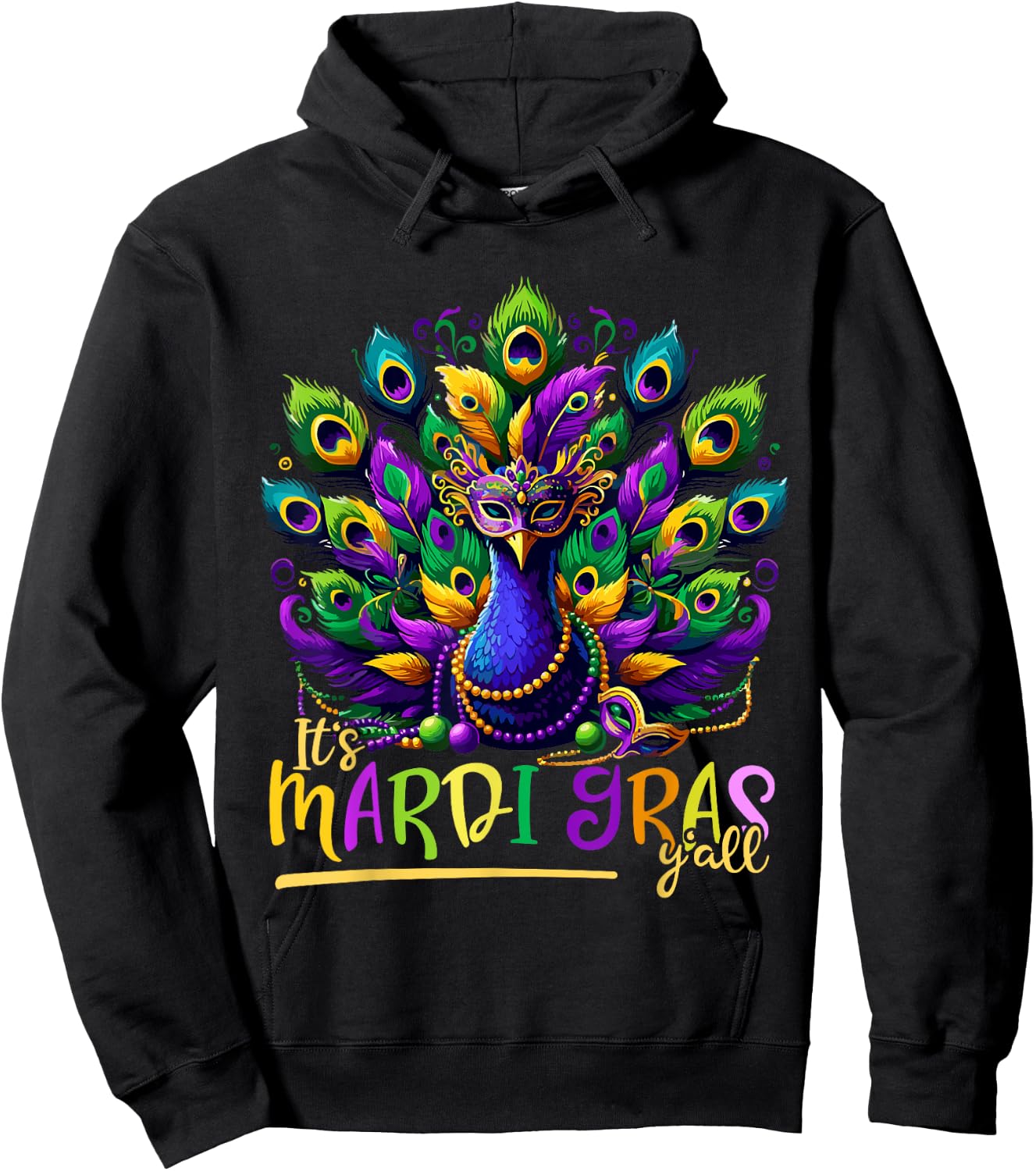 Its Mardi Gras Y'all Peacock Costume Kids Women Mardi Gras Hoodie - Hoodie | Black