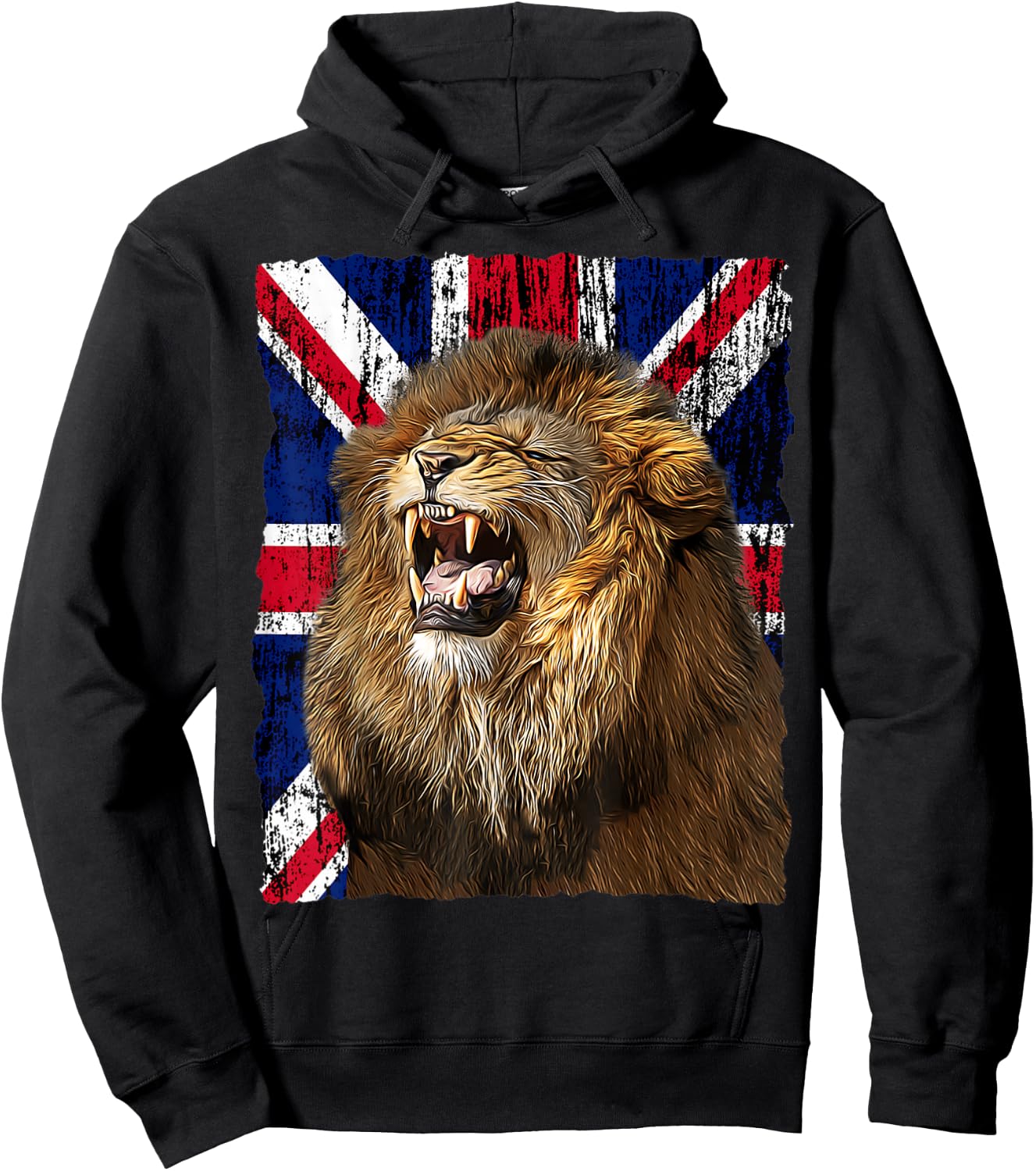 Patriotic Roaring Lion UK Flag Distressed United Kingdom Hoodie - Hoodie | Black