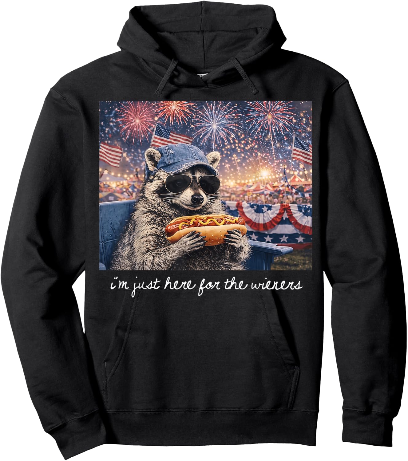I'm Just Here for The Wieners Vintage Raccoon 4th of July Hoodie - Hoodie | Black