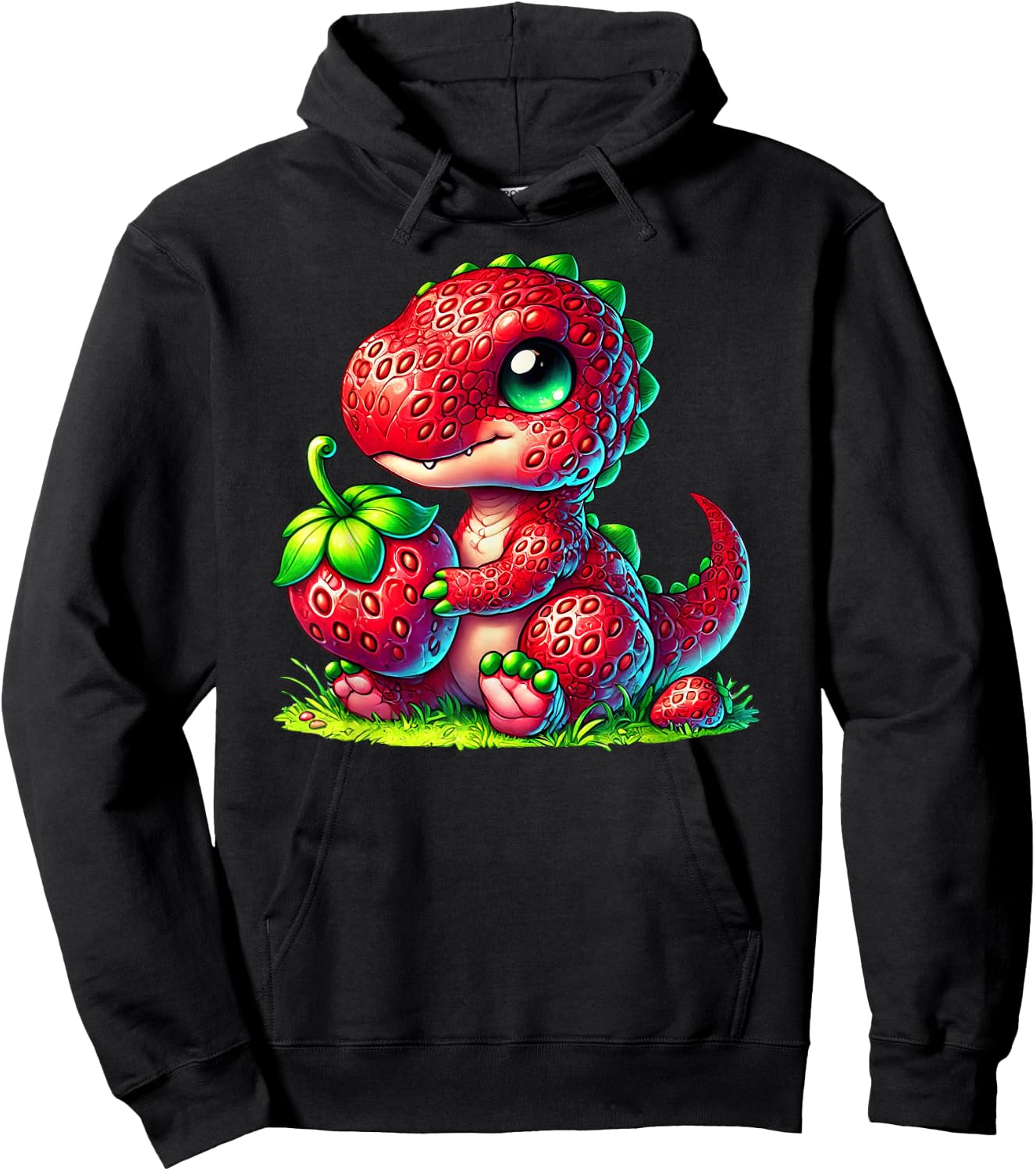 Cute Strawberry Summer Fruit Lover Dinosaur T Rex Boys Girls Hoodie - Hoodie | Black