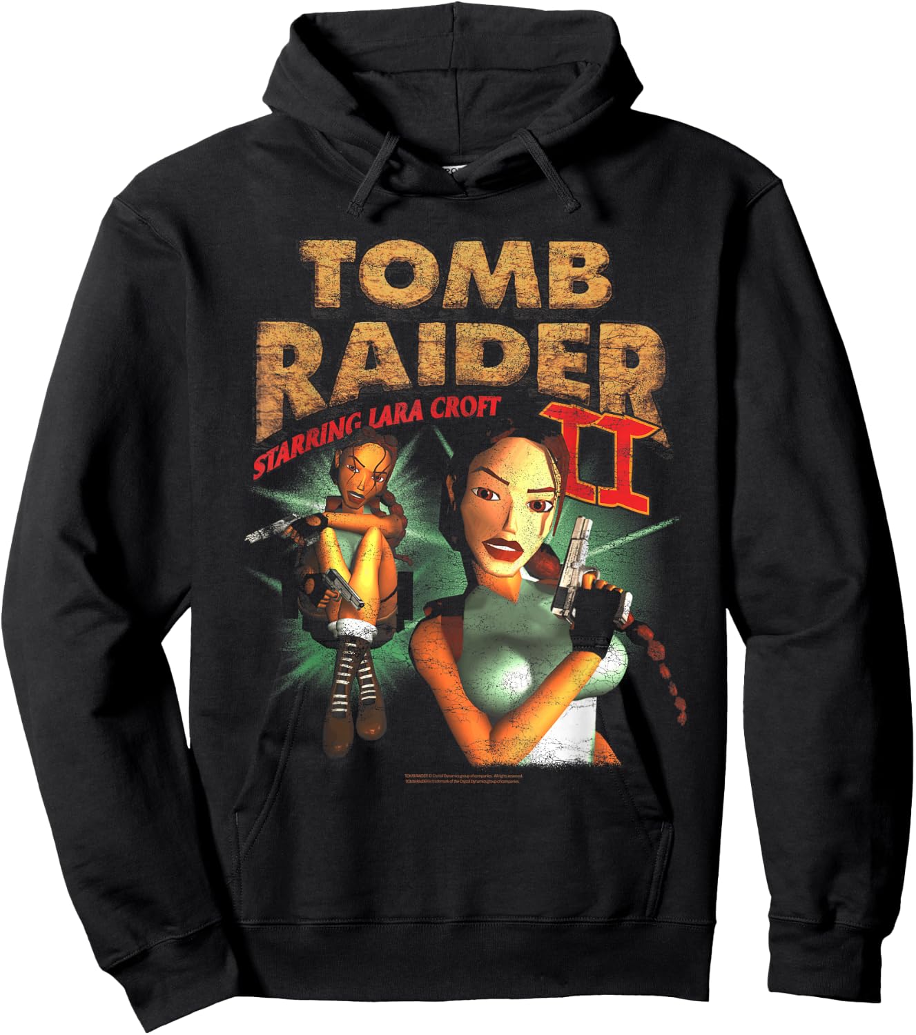 II Staring Lara Croft Vintage Collage Video Game Hoodie - Hoodie | Black