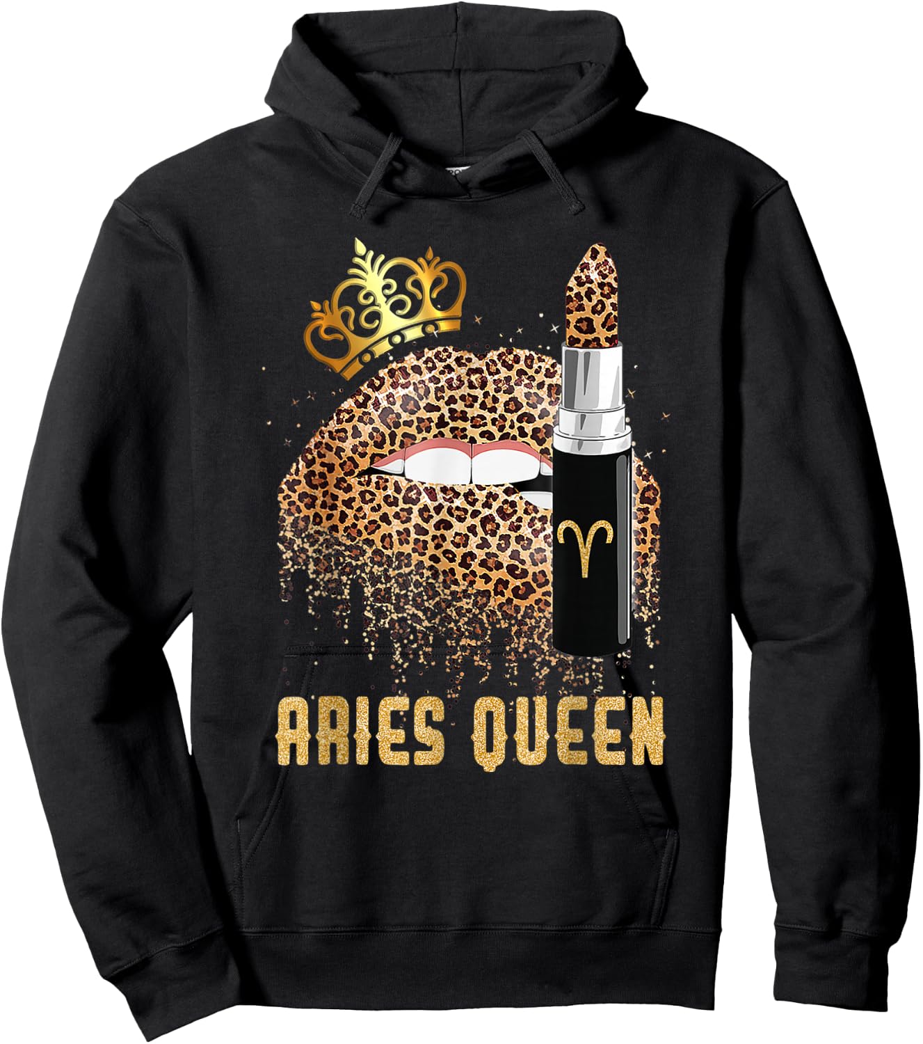 Aries Queen Leopard Lips Shirt Aries Girl Kids Hoodie - Hoodie | Black