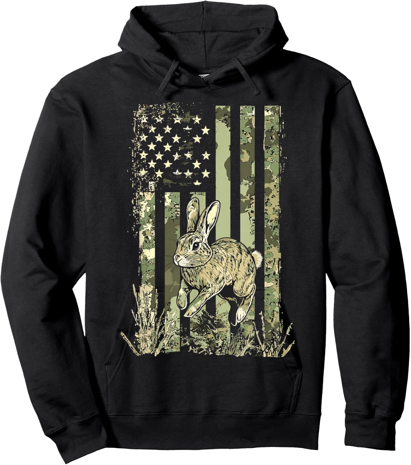 Camouflage Bunny Rabbit American Flag Hunting Rabbit Hunter Hoodie - Hoodie | Black