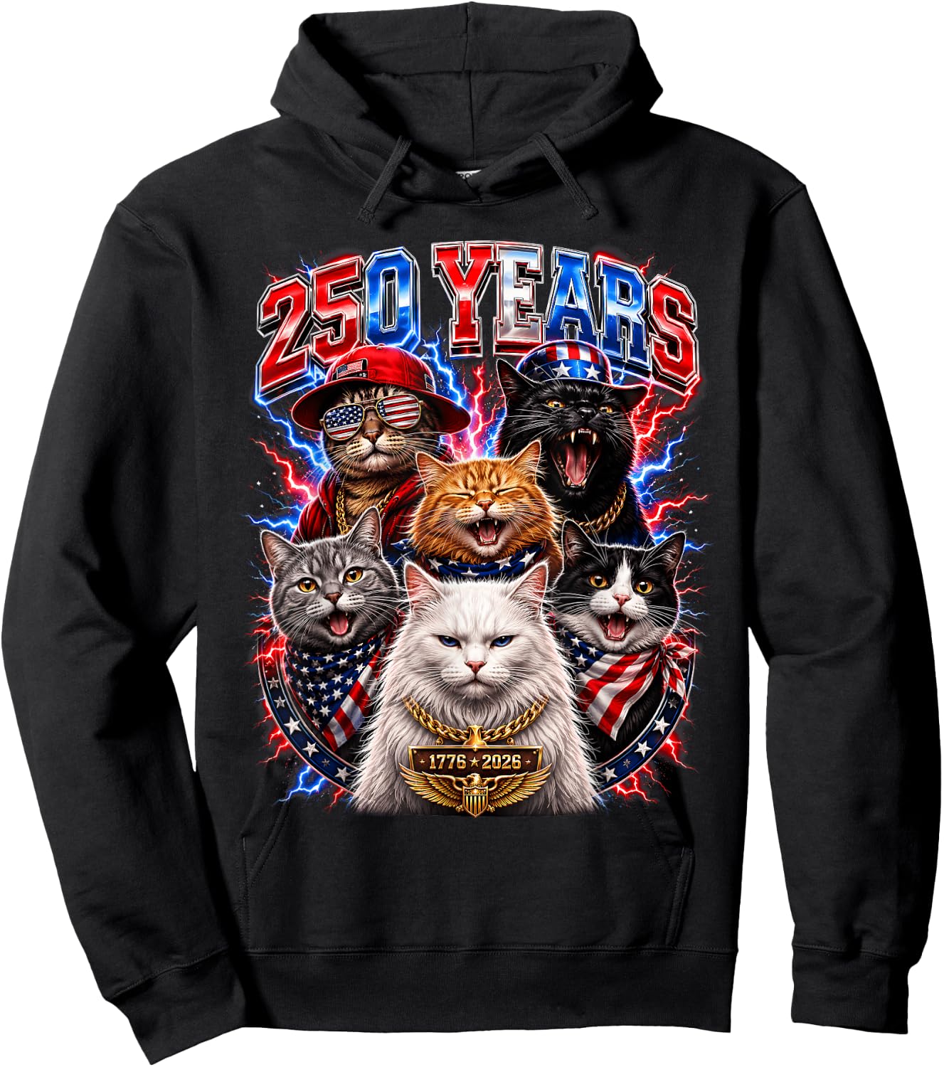 America 250th Anniversary USA Cat 4th of July Patriotic Kids Hoodie - Hoodie | Black