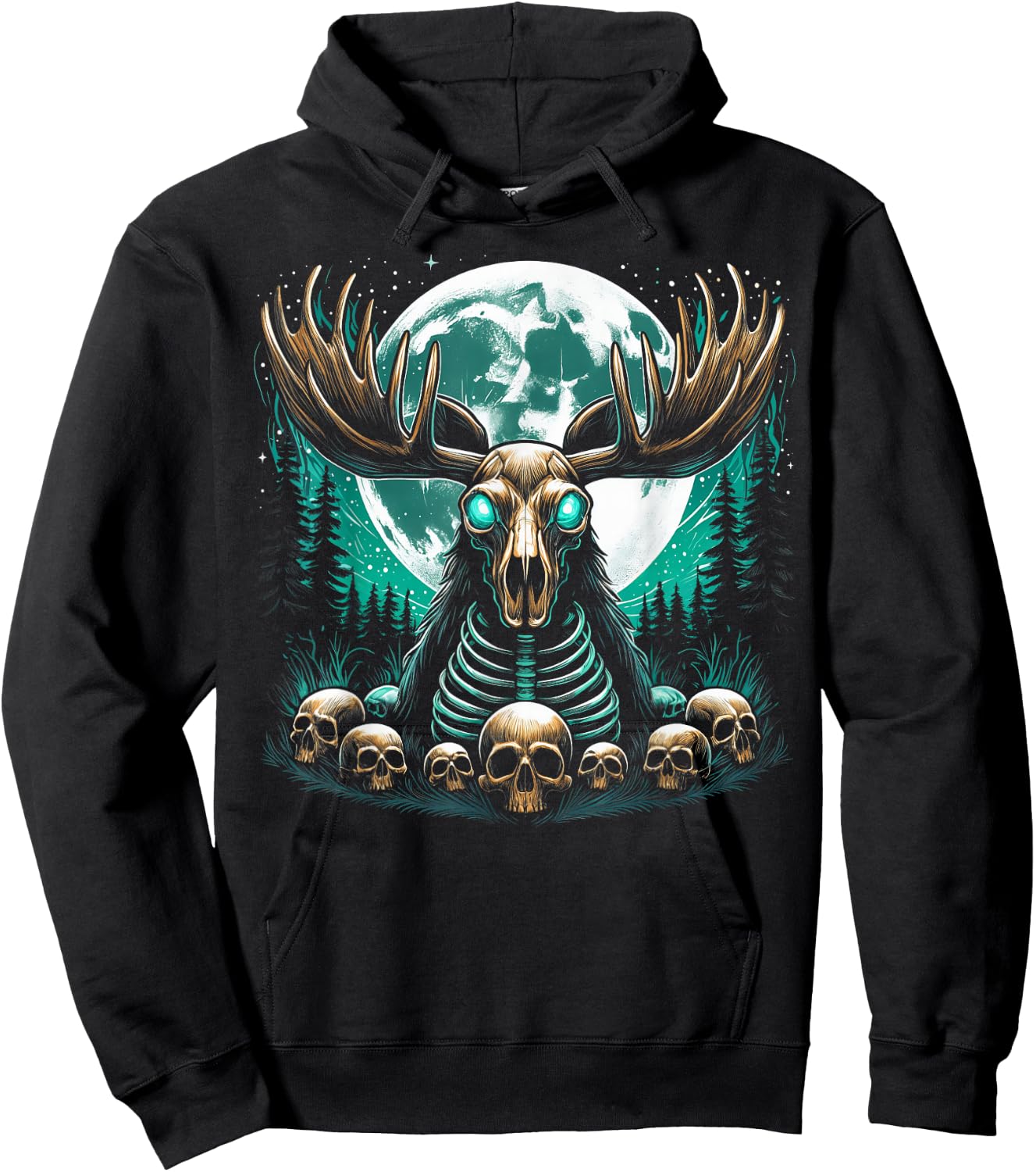 Cool Moose Skeleton Halloween Christmas Birthday Hoodie - Hoodie | Black