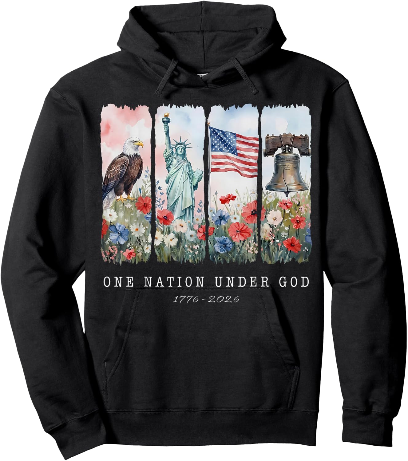 One Nation Under God Christian Wildflower 250th Women Girls Hoodie - Hoodie | Black