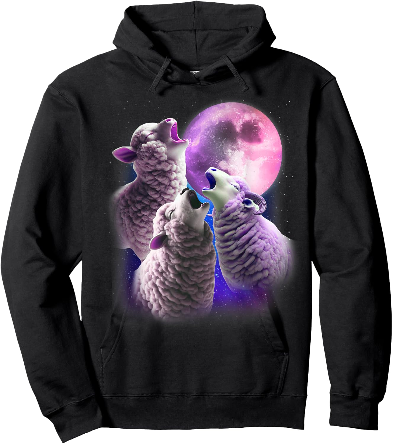 3 Sheeps Howling At The Moon Funny Sheep Animal Lover Farmer Hoodie - Hoodie | Black