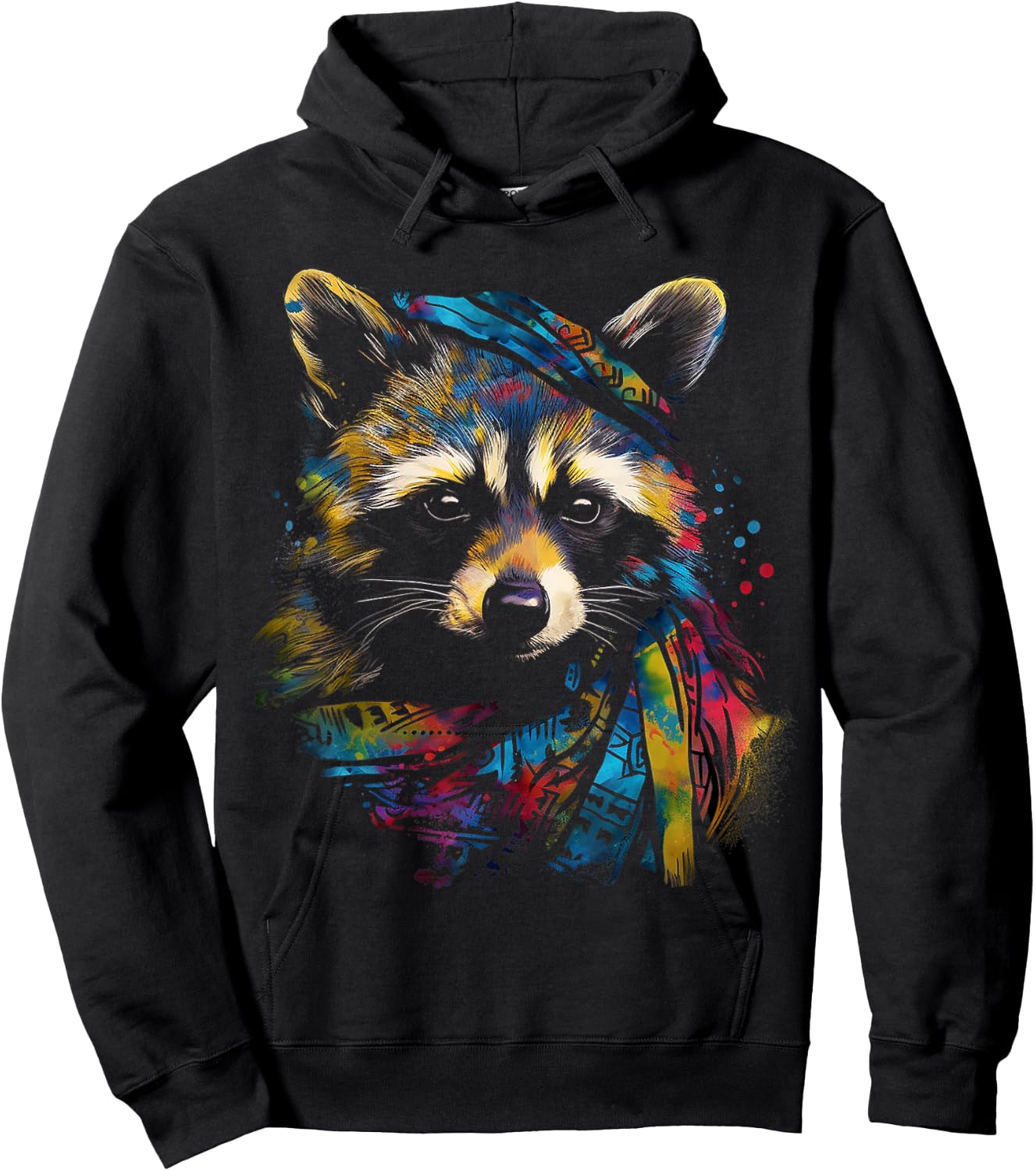 Waschbär Niedliche Kunst Bunte Tierzeichnung Grafik Waschbär Hoodie - Hoodie | Black