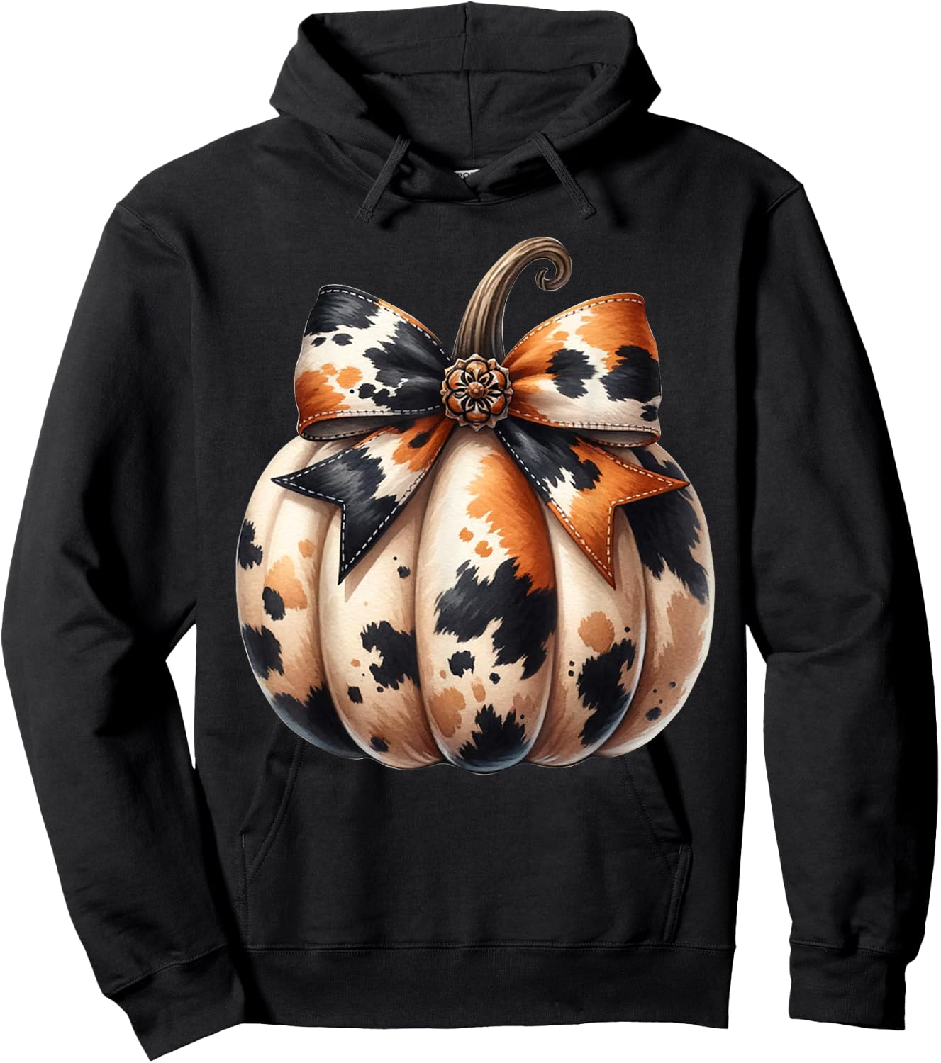 Coquette Pumpkin Cow Skin Autumn Pumpkin Cowhide Bow Fall Hoodie - Hoodie | Black