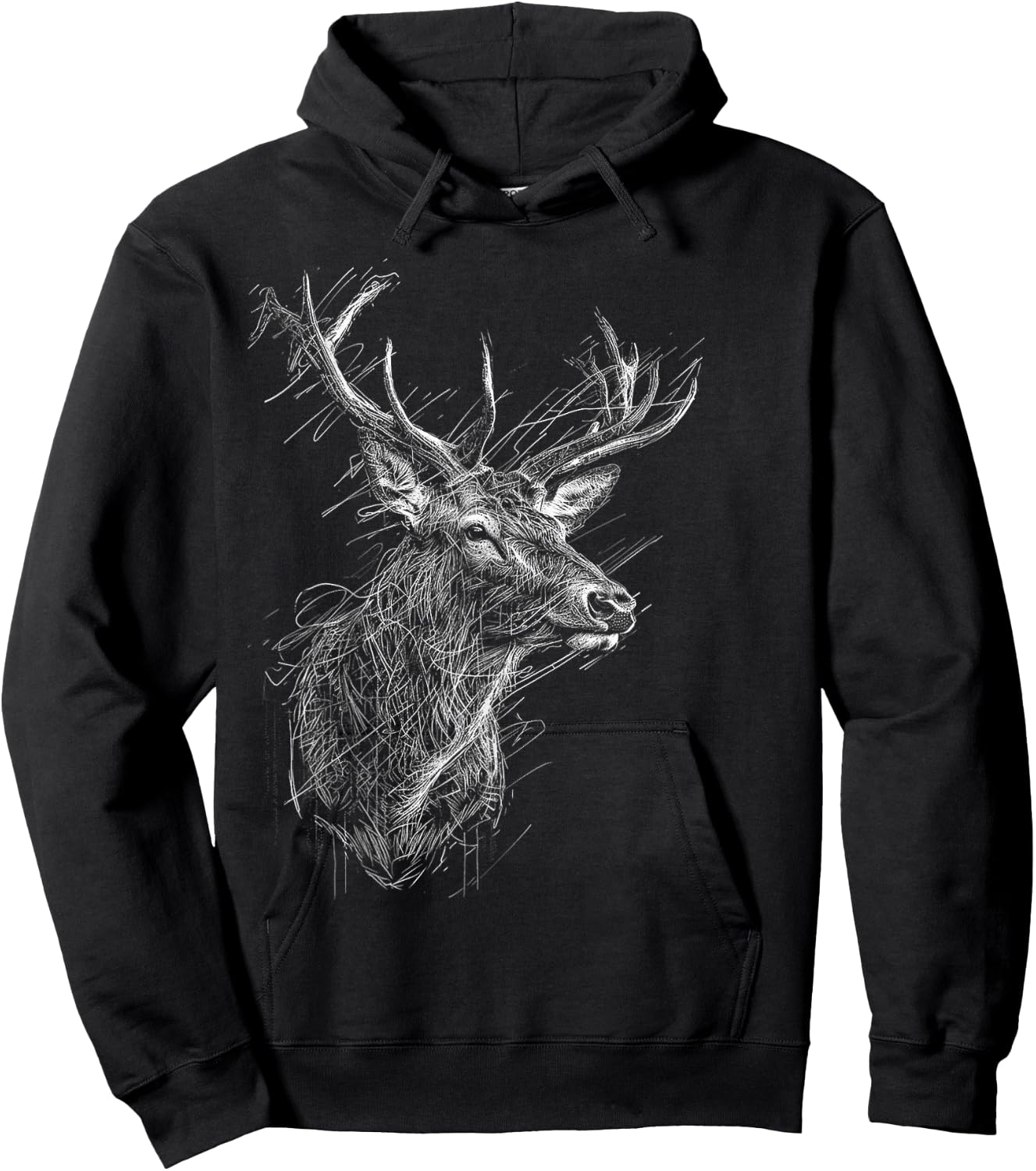 Deer Drawing Animal Zoo Illustration Deer , Black, S Hoodie - Hoodie | Black