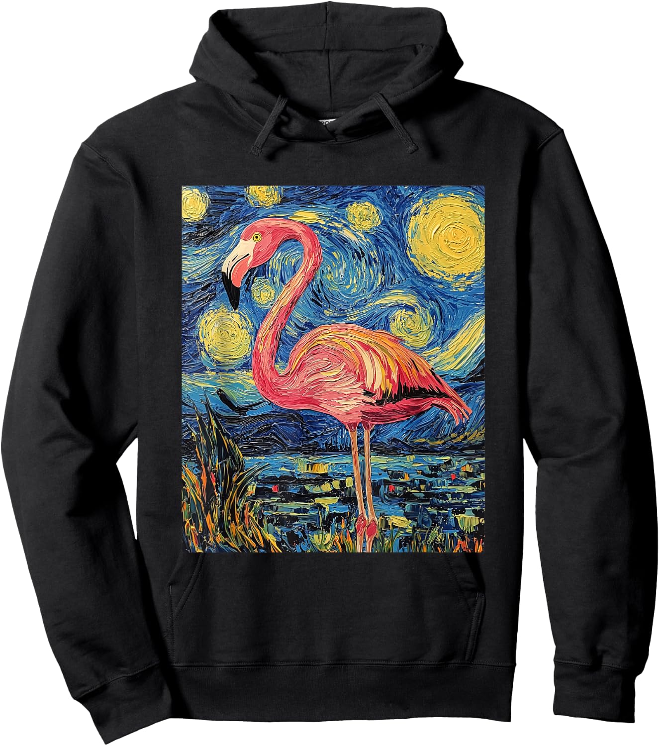 Cute Flamingo - Van Gogh Style - Starry Night Hoodie - Hoodie | Black