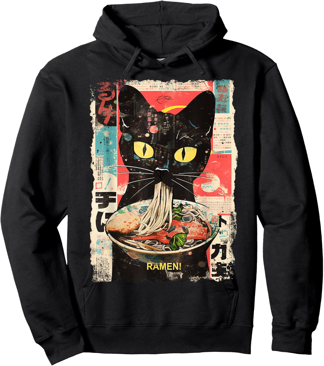 Ramen Nudeln Katze Japan Y2K Kawaii Retro Katzen Manga Anime Hoodie - Hoodie | Black