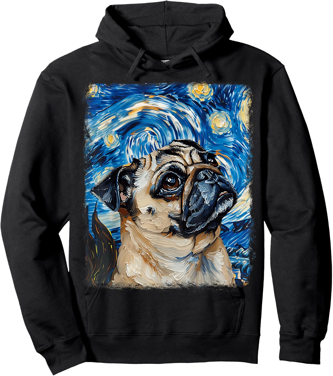 Pug Dog Starry Night Painting Hoodie - Hoodie | Black