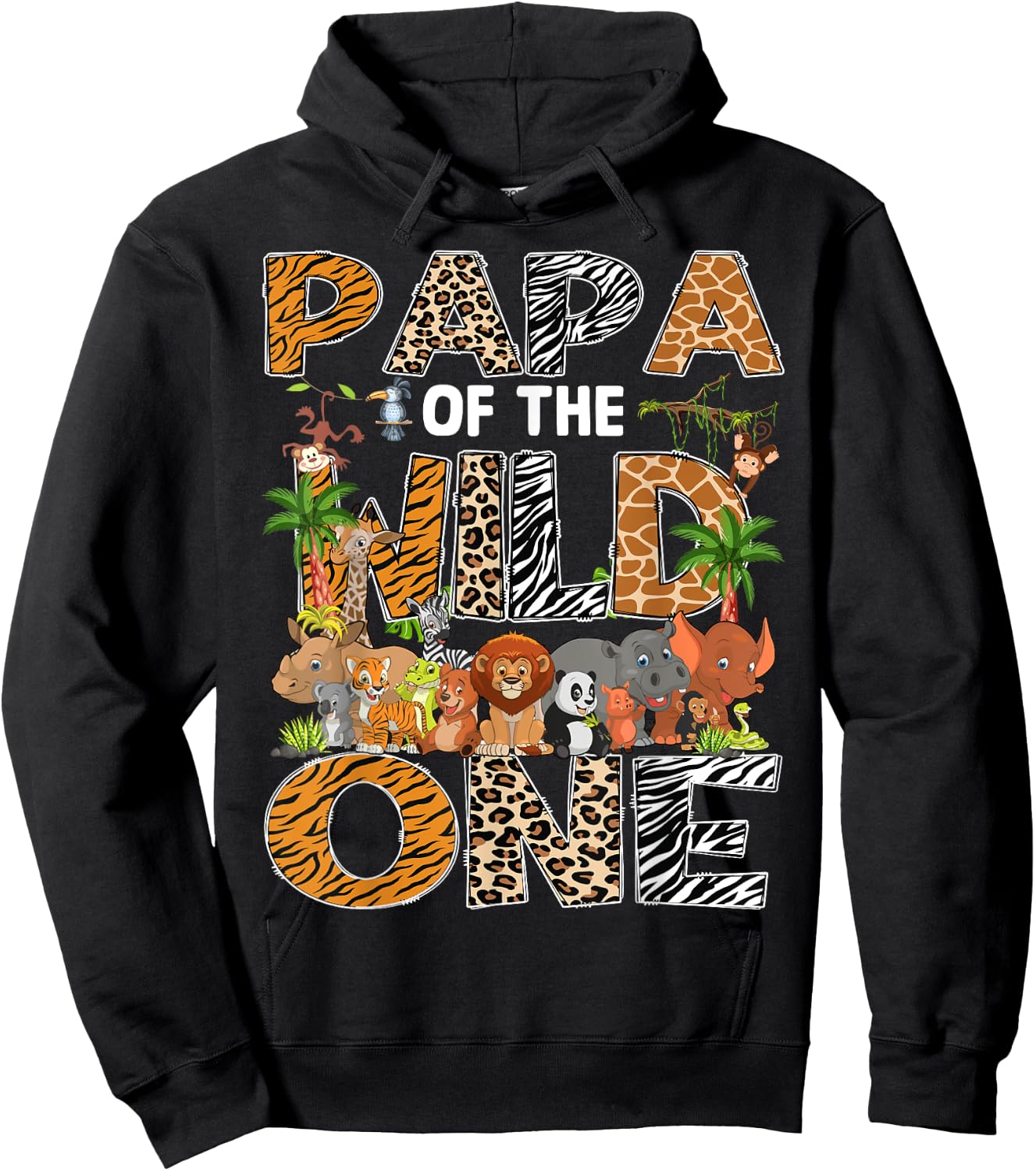 Papa Of The Wild One Safari Zoo Animal 1St Birthday Hoodie - Hoodie | Black